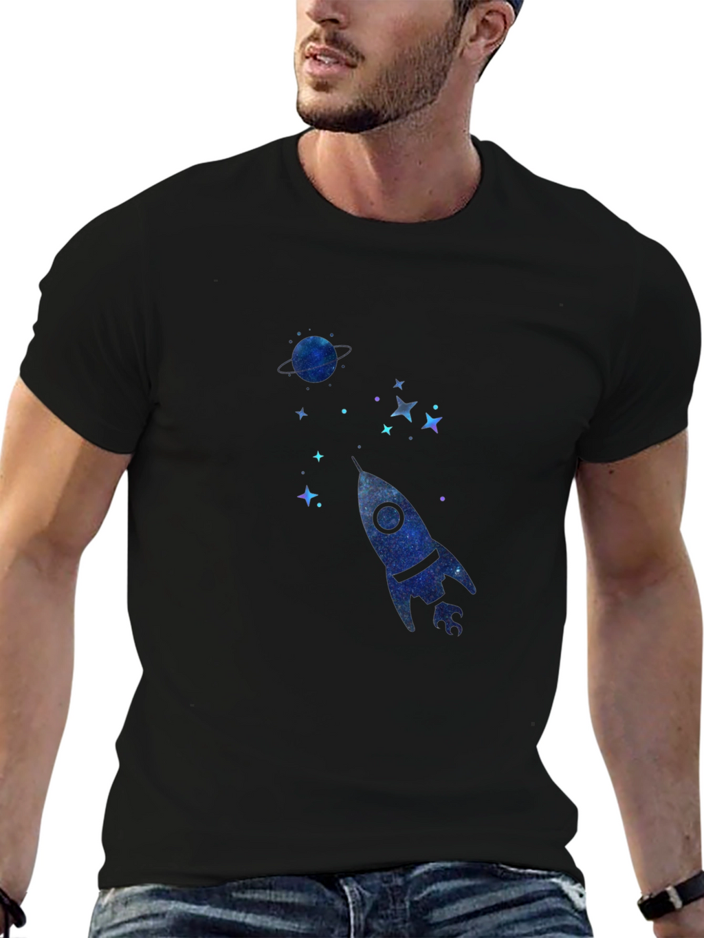 Cosmic Rocket Black T-Shirt