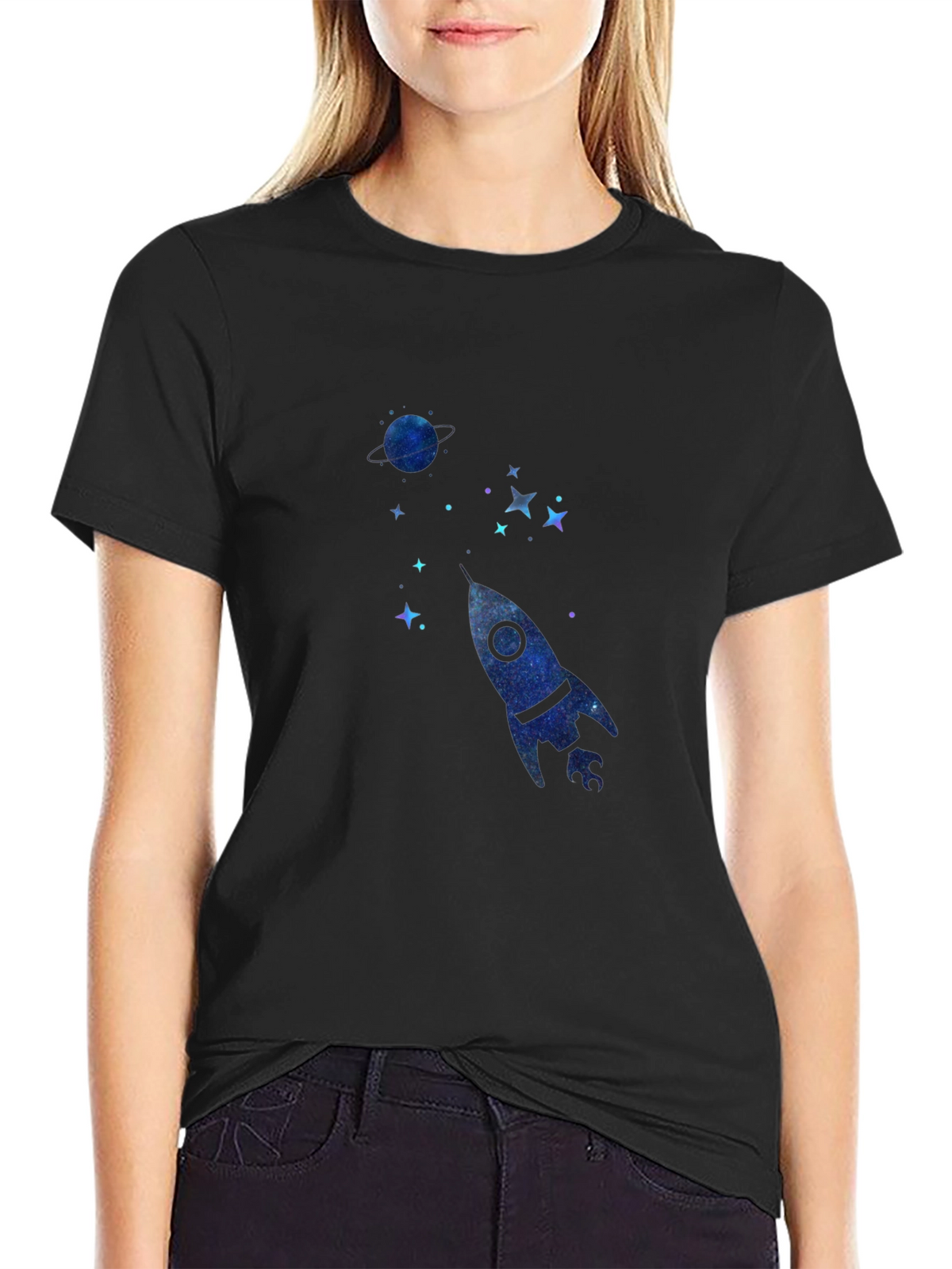 Cosmic Rocket Black T-Shirt