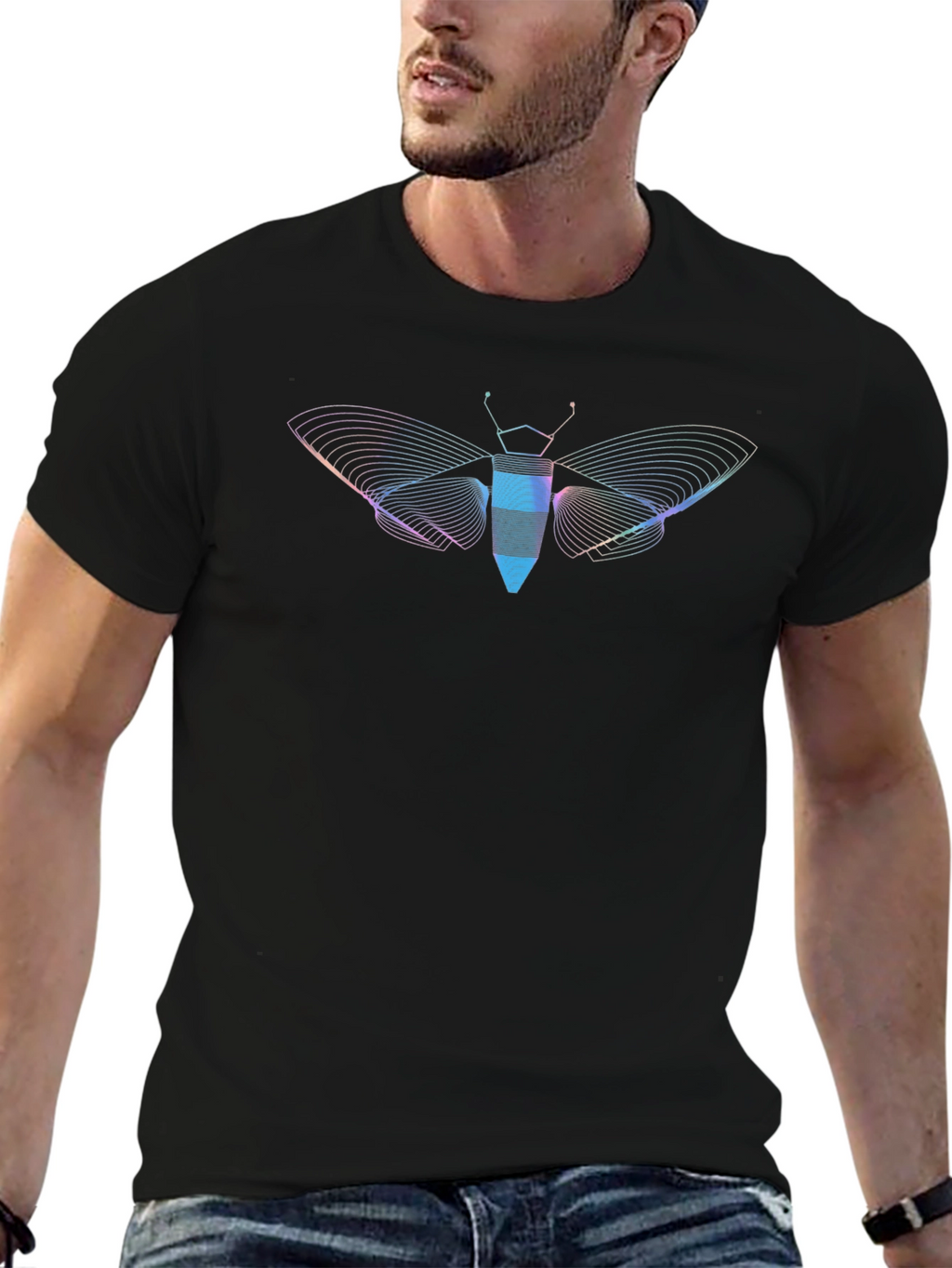 Geometric Butterfly Graphic Tee - Black