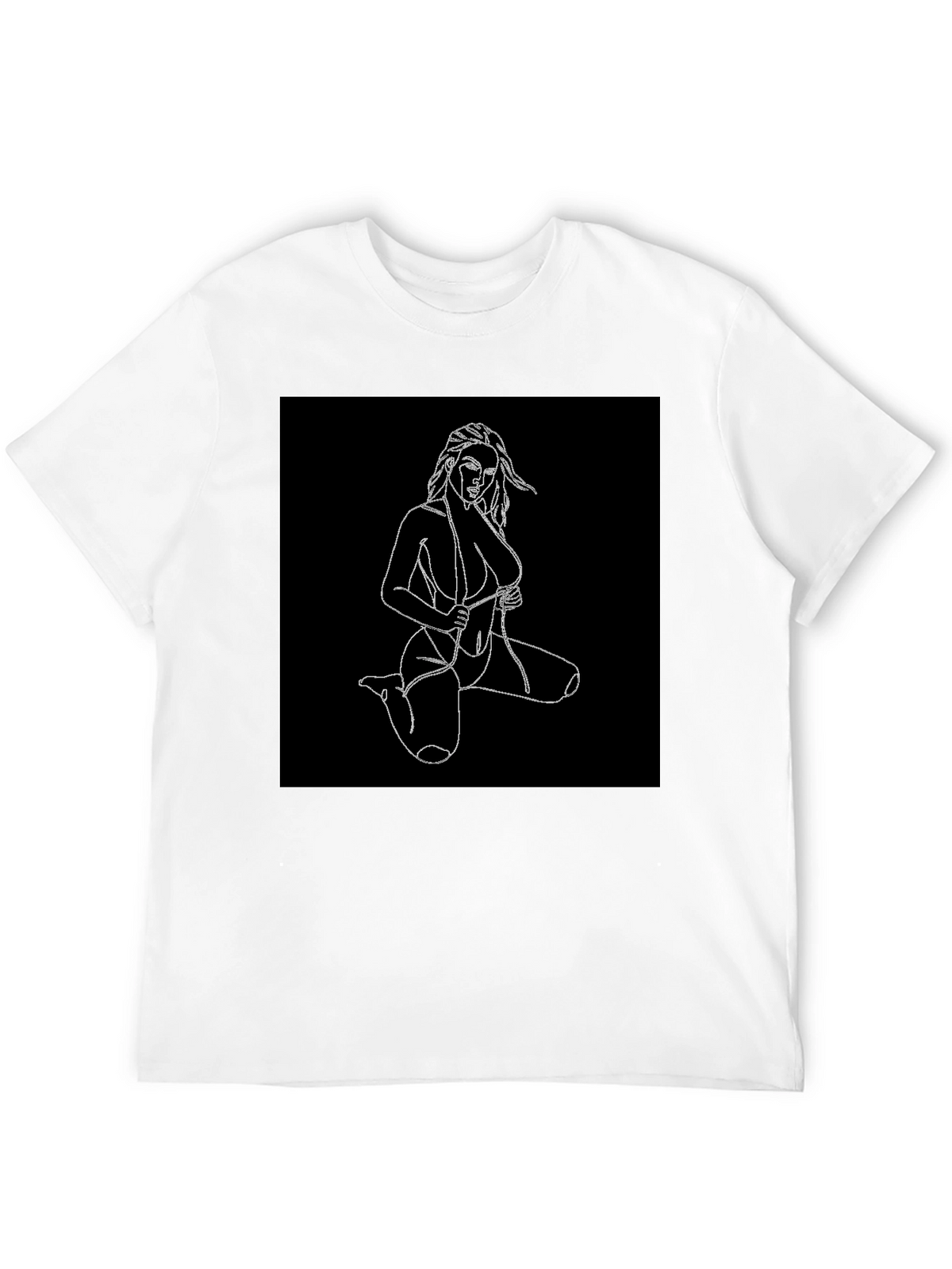 Black T-Shirt with Line Art Woman Design