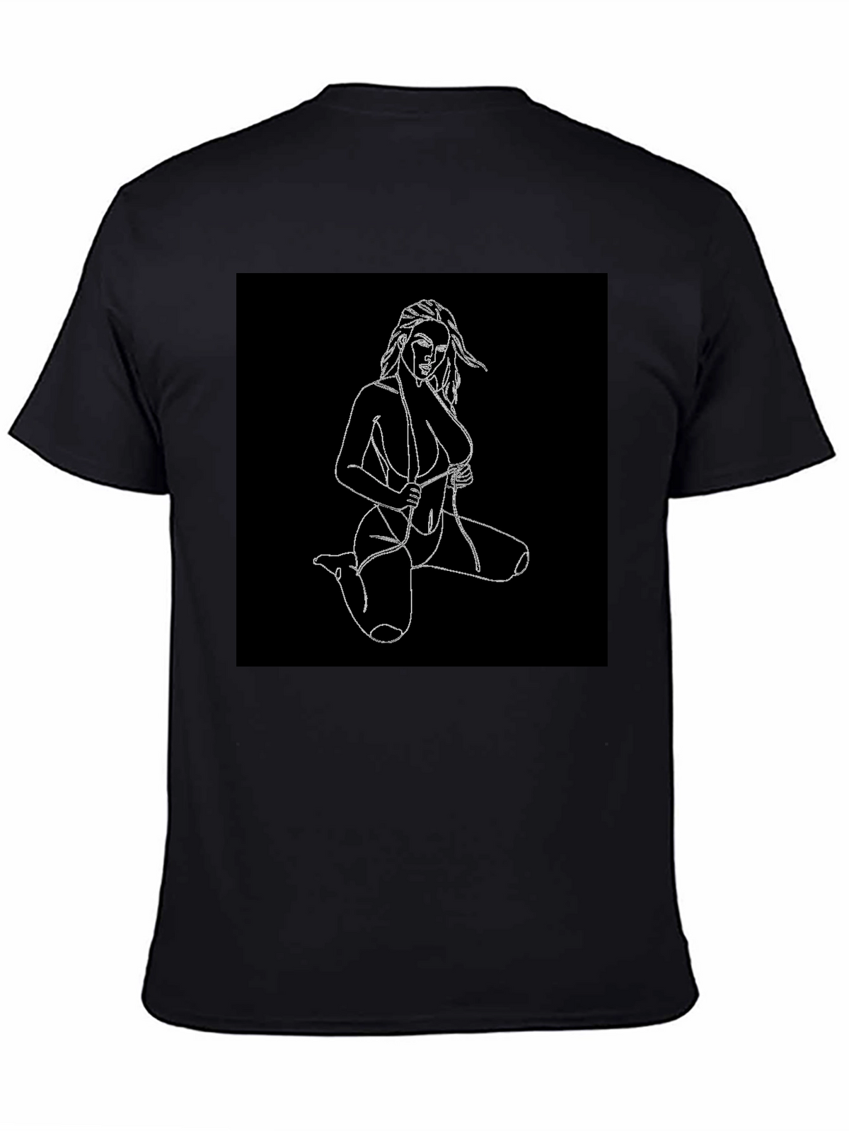 Black T-Shirt with Line Art Woman Design