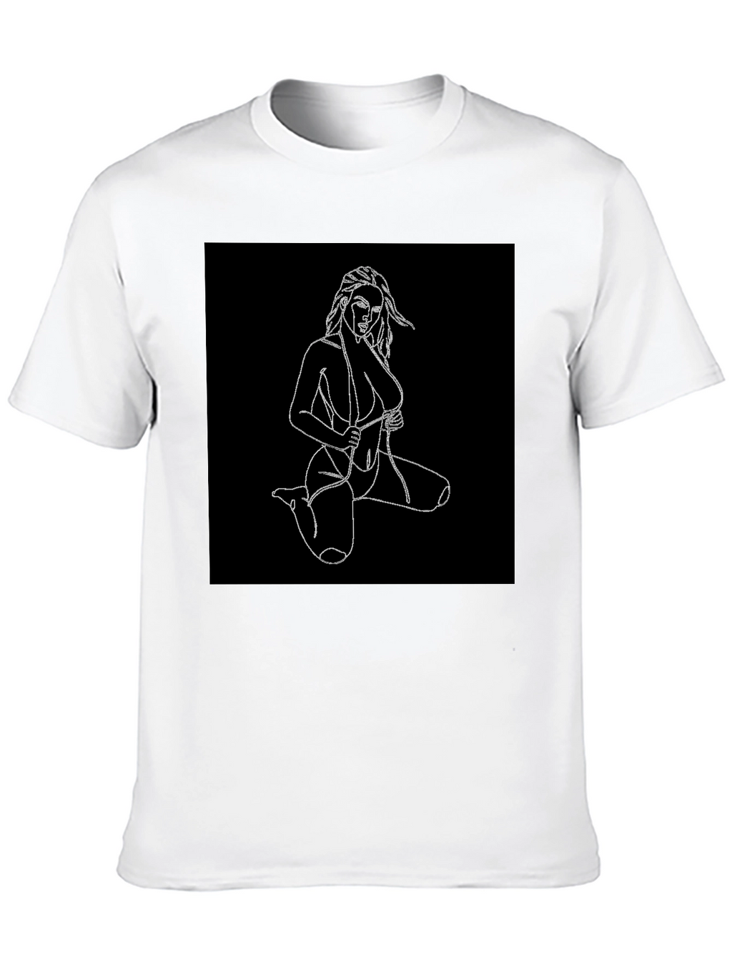 Black T-Shirt with Line Art Woman Design