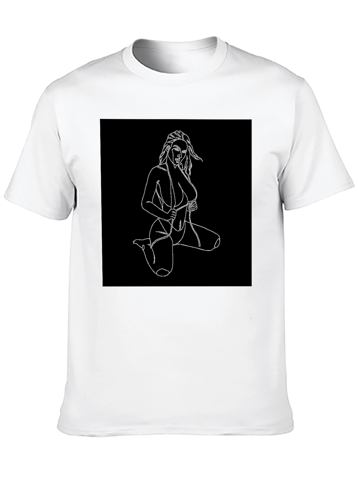 Black T-Shirt with Line Art Woman Design
