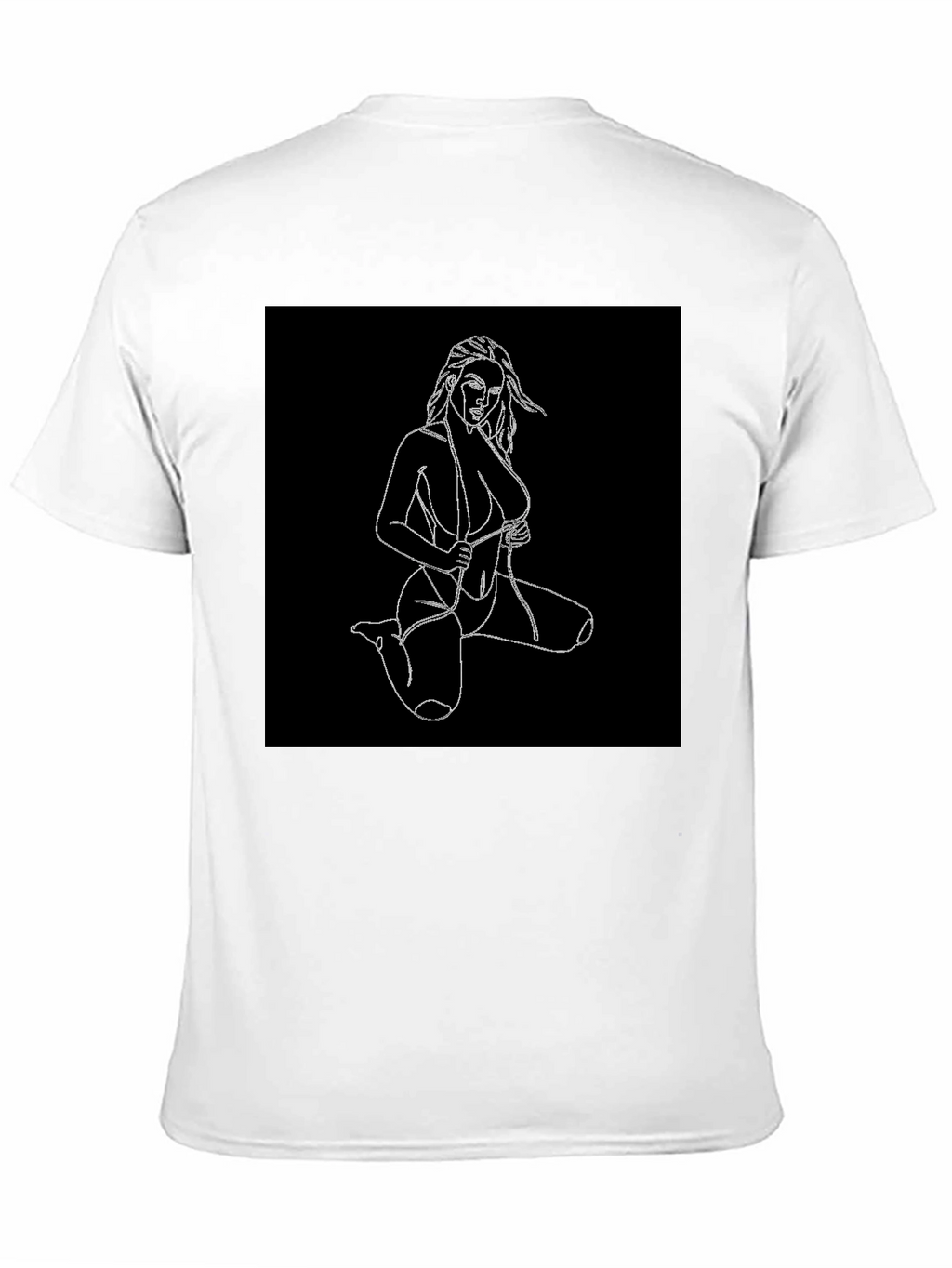 Black T-Shirt with Line Art Woman Design