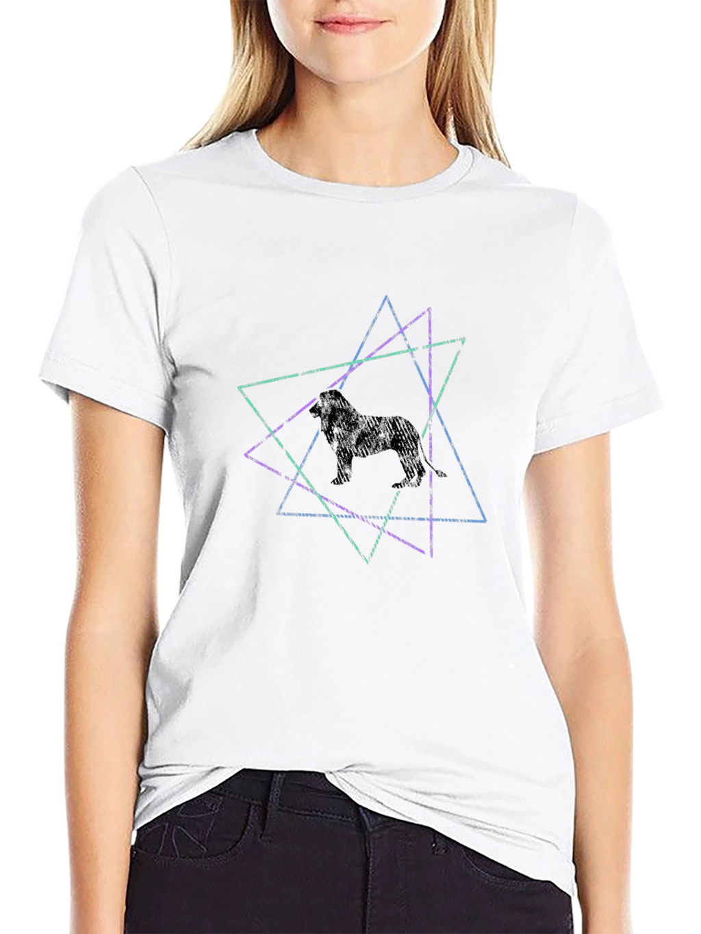 Geometric Lion Graphic Tee - Trendy Casual Style