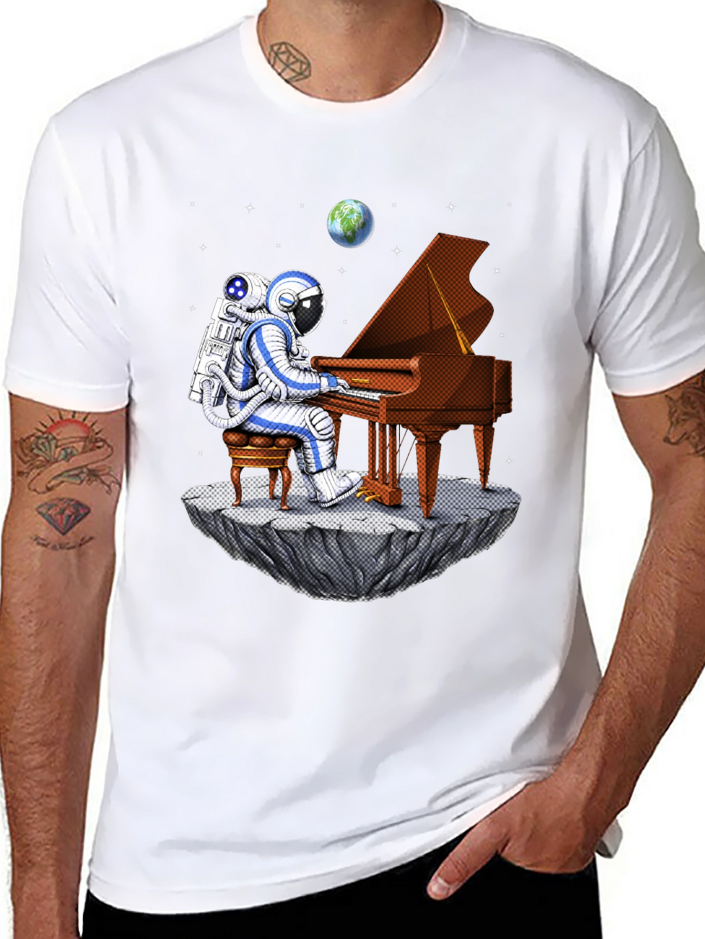 Astronaut Piano Player Graphic Tee