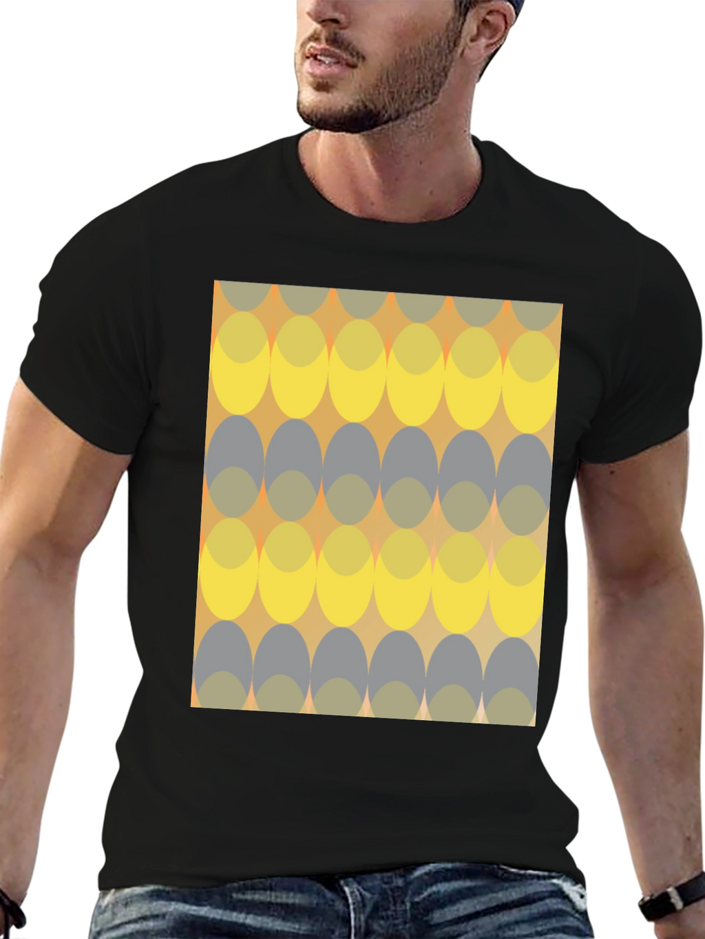 Retro Ellipse Pattern Black T-Shirt