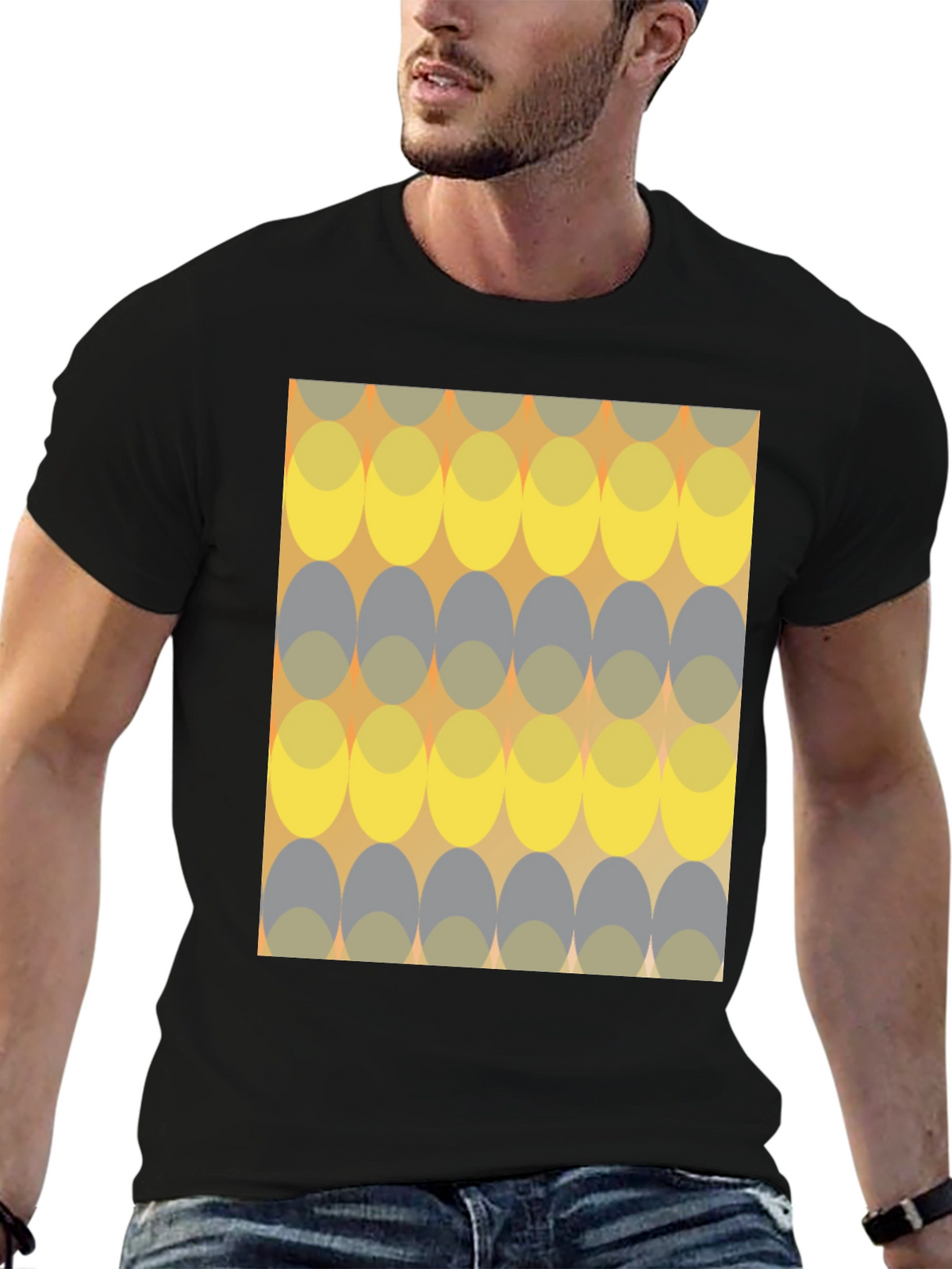 Retro Ellipse Pattern Black T-Shirt