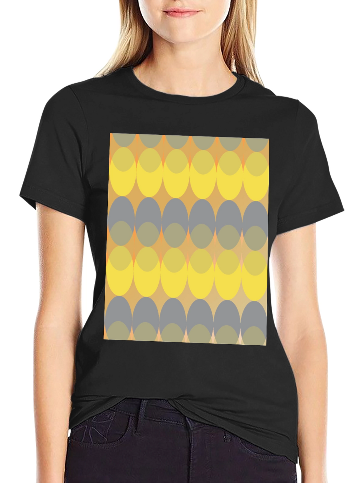 Retro Ellipse Pattern Black T-Shirt