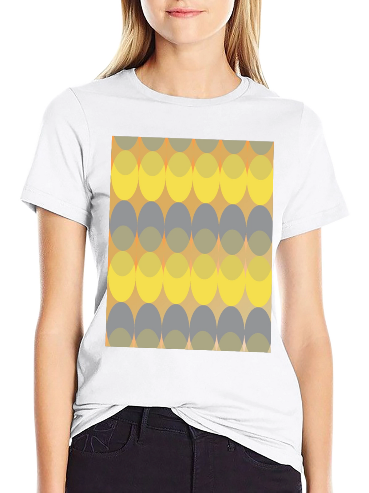 Retro Ellipse Pattern Black T-Shirt