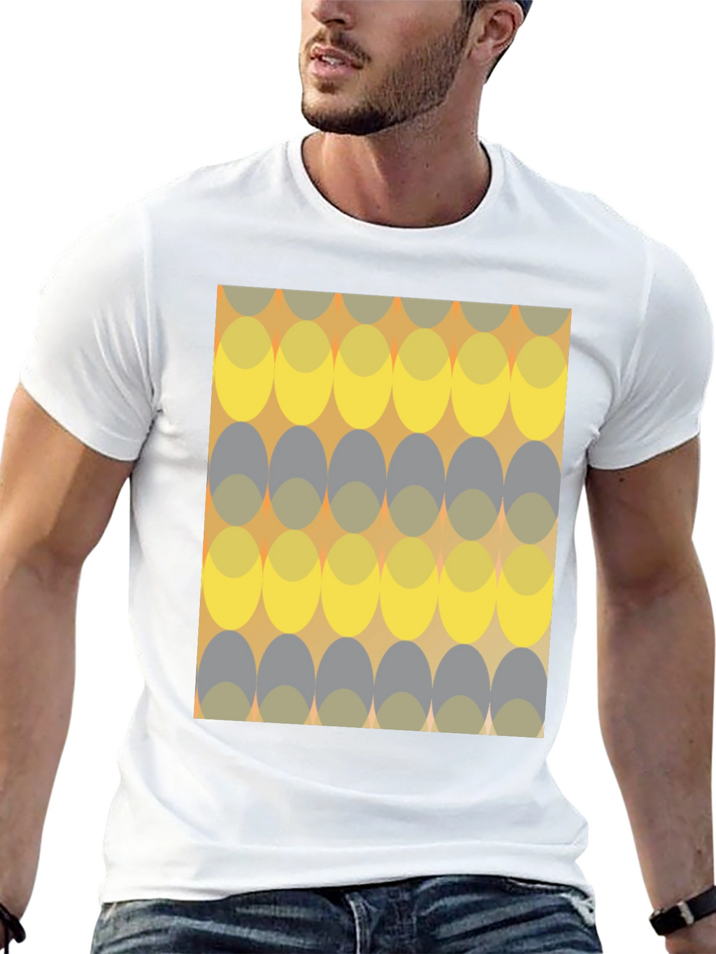 Retro Ellipse Pattern Black T-Shirt
