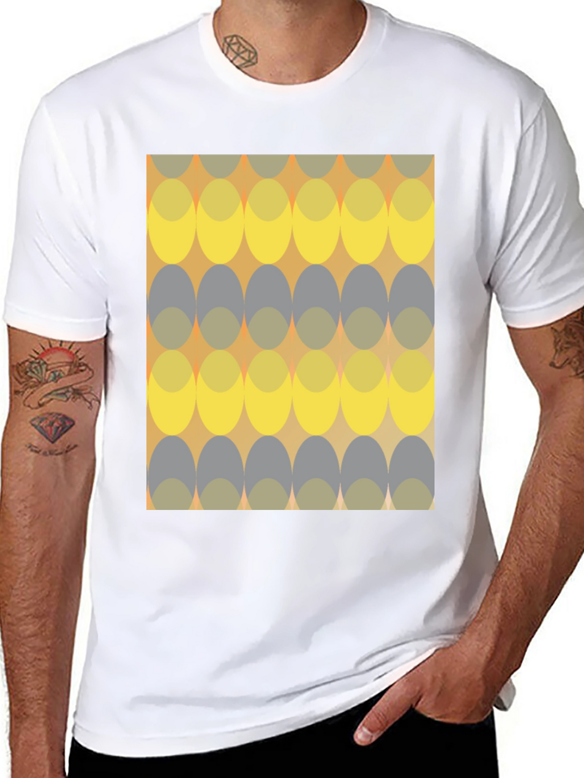 Retro Ellipse Pattern Black T-Shirt