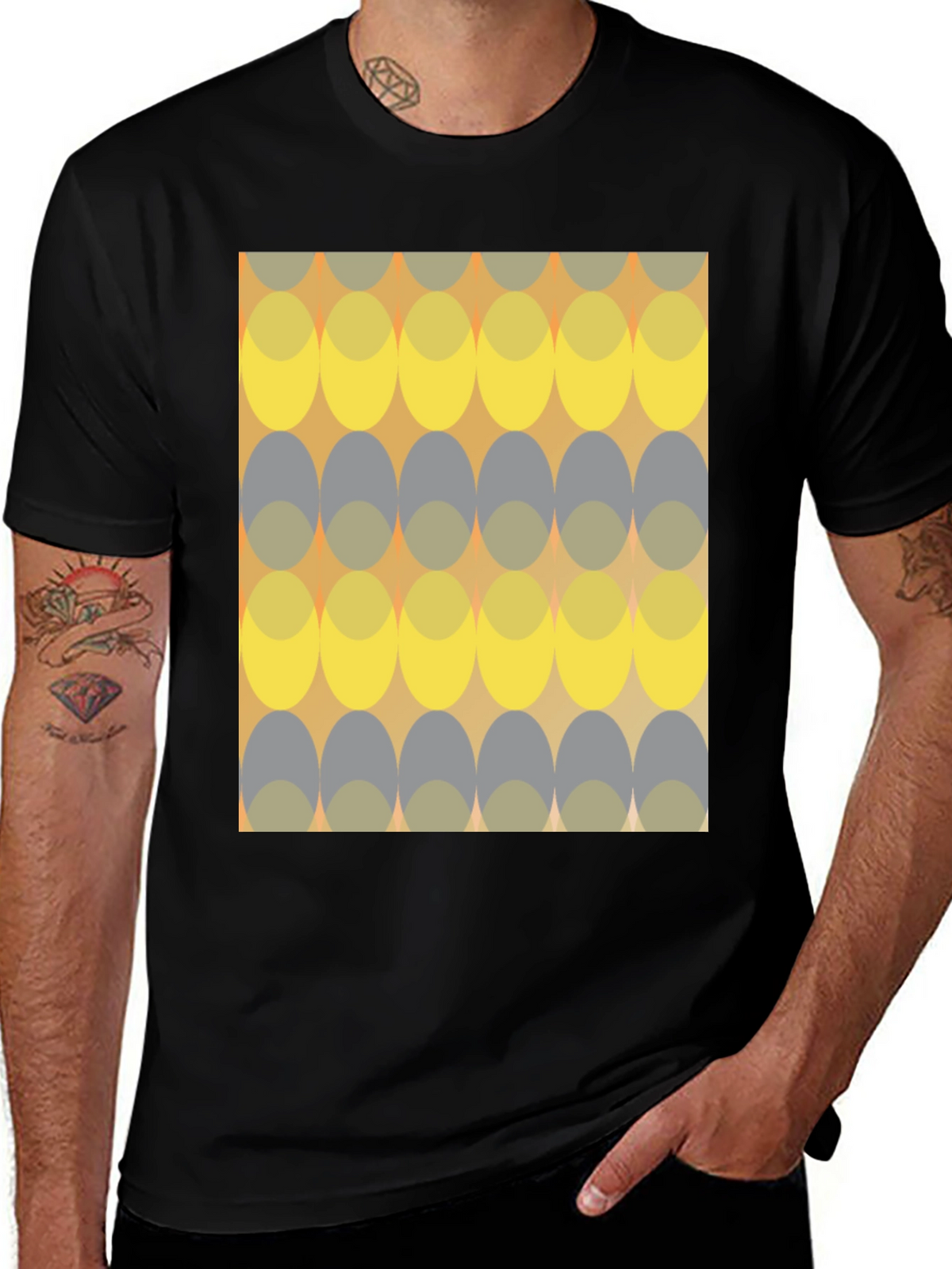 Retro Ellipse Pattern Black T-Shirt