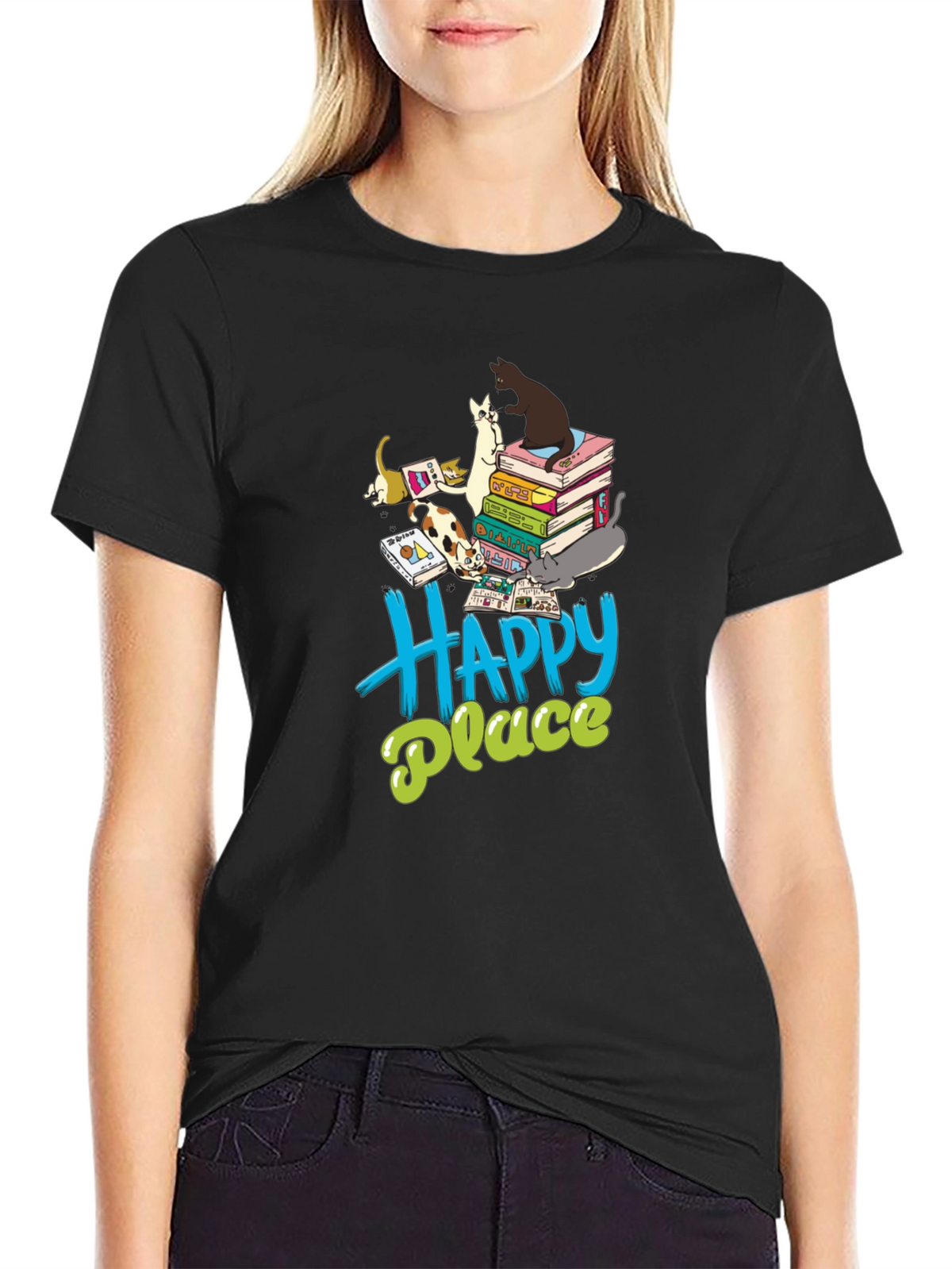 Cats & Books Happy Place Graphic Tee