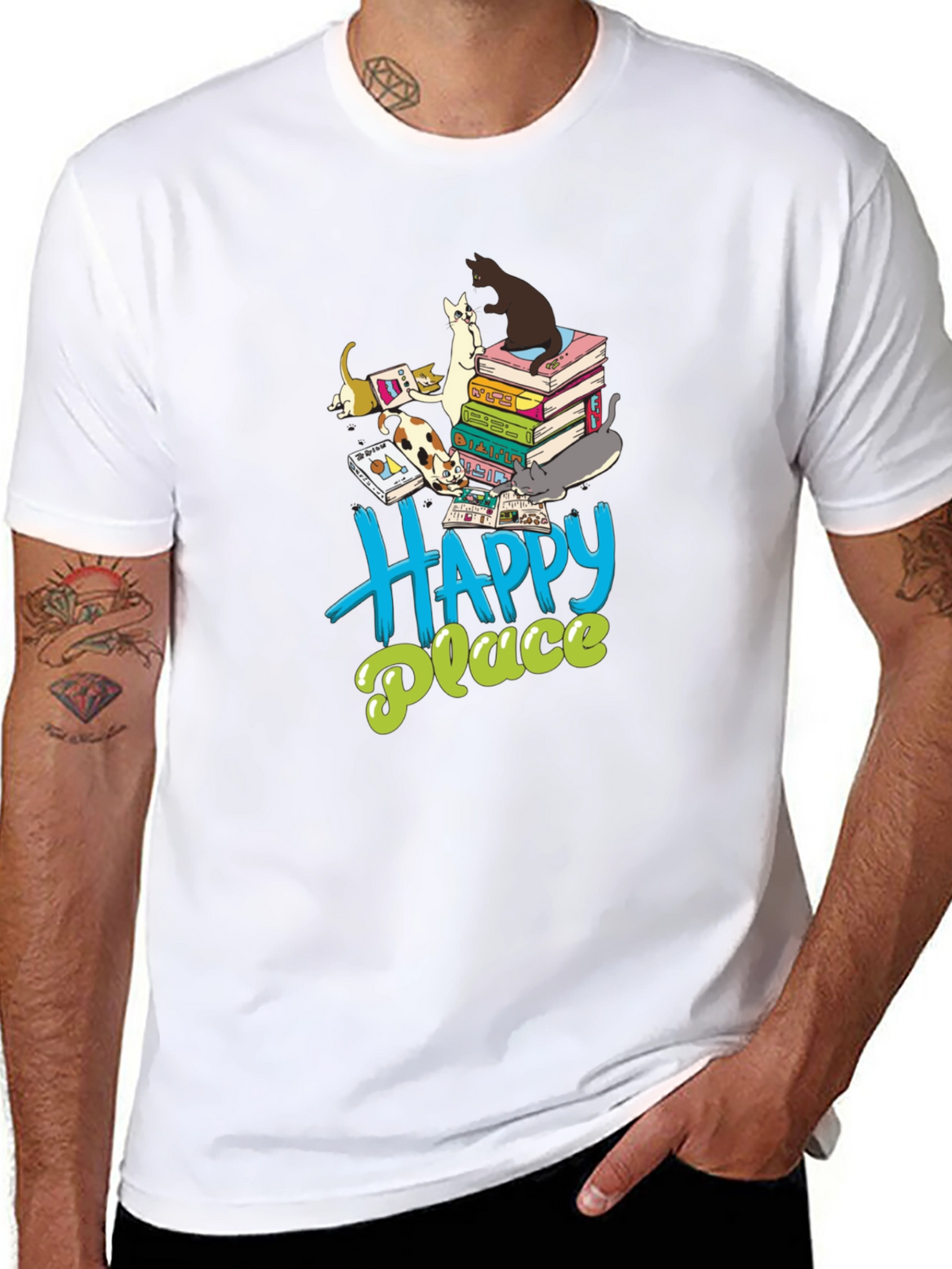 Cats & Books Happy Place Graphic Tee