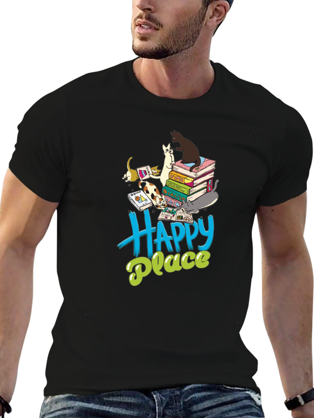 Cats & Books Happy Place Graphic Tee
