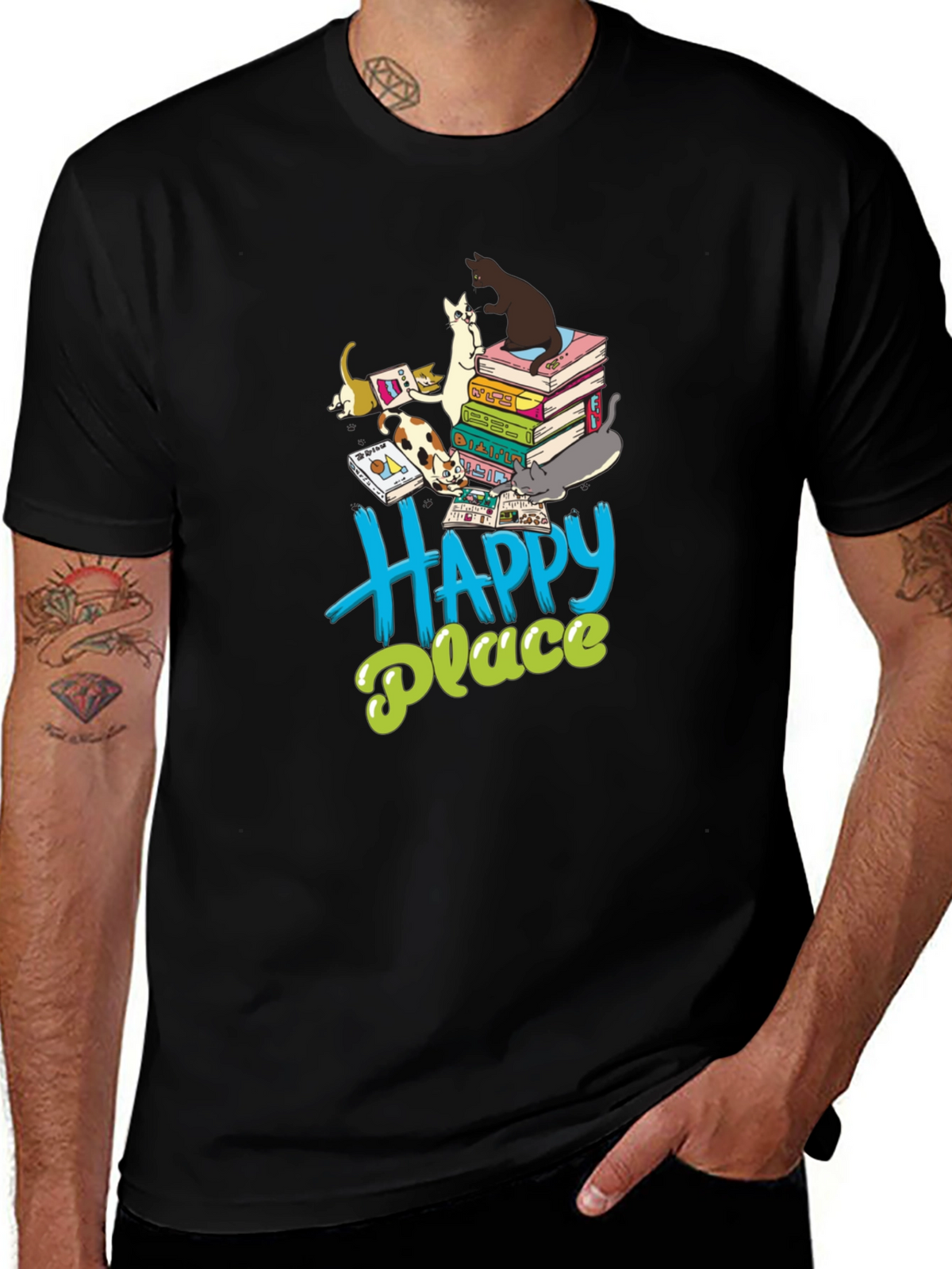 Cats & Books Happy Place Graphic Tee