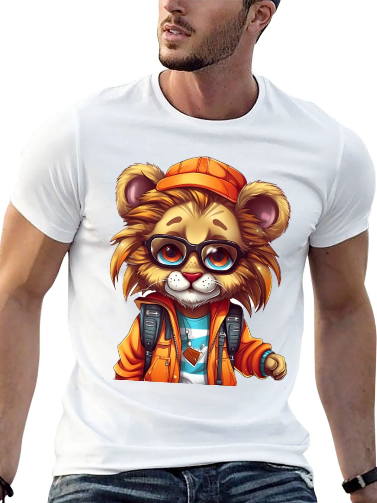 Cartoon Lion Graphic Tee - Black
