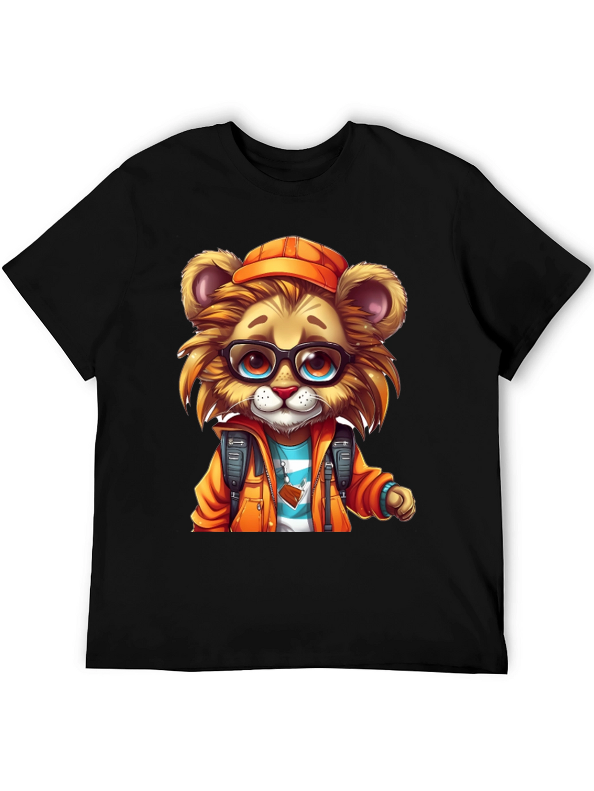 Cartoon Lion Graphic Tee - Black