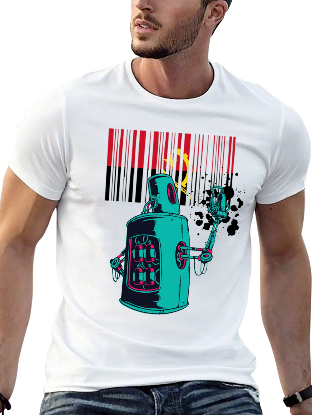 Robot Spray Paint Graphic T-Shirt - Black
