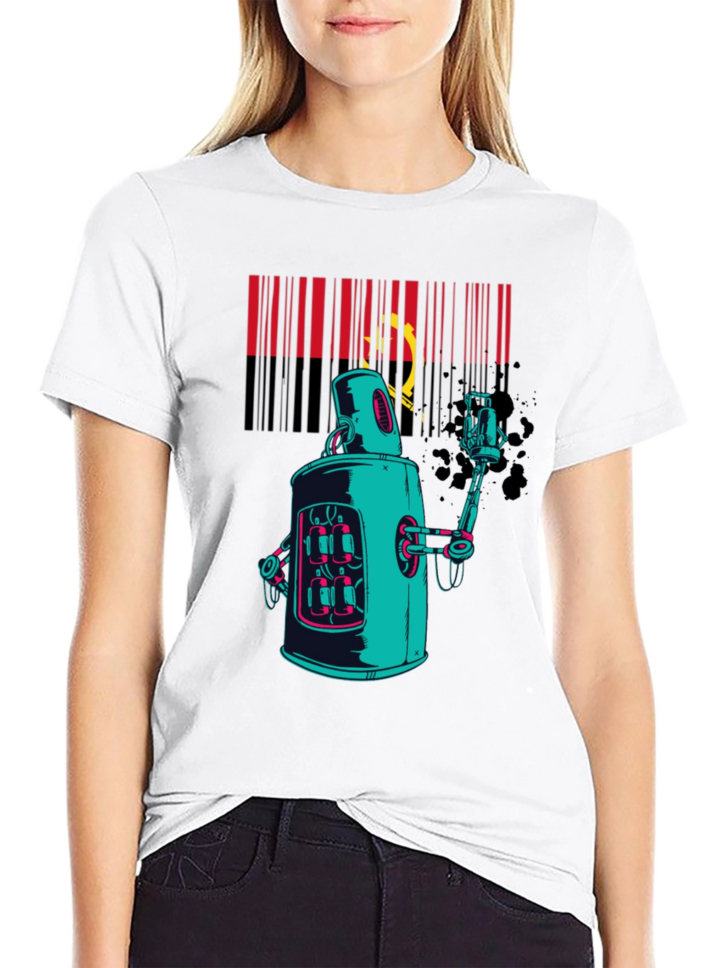 Robot Spray Paint Graphic T-Shirt - Black