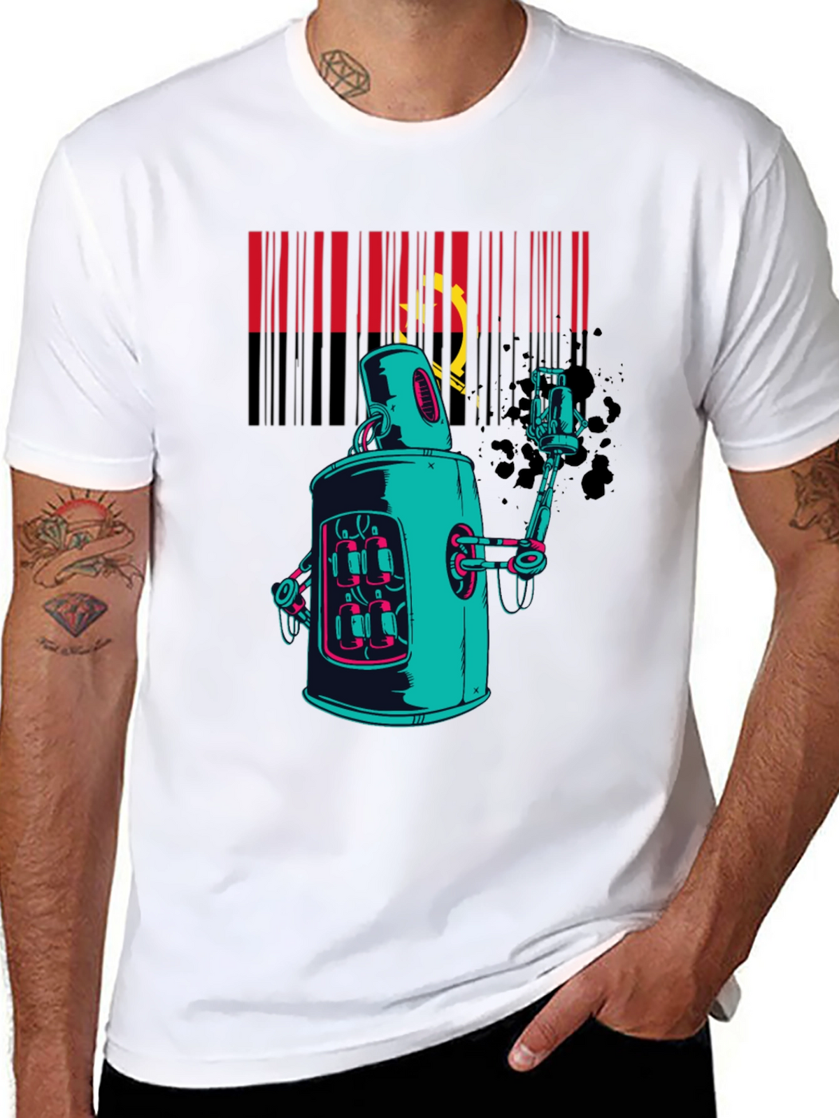 Robot Spray Paint Graphic T-Shirt - Black