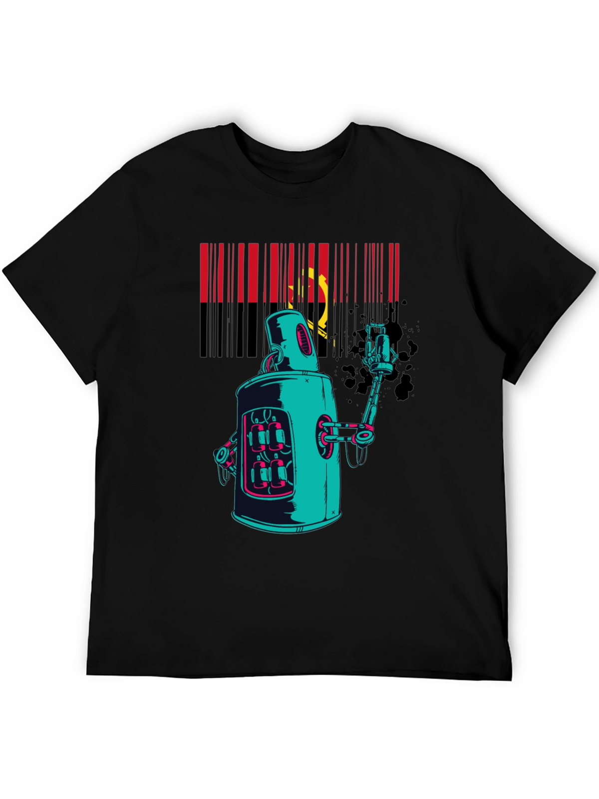 Robot Spray Paint Graphic T-Shirt - Black