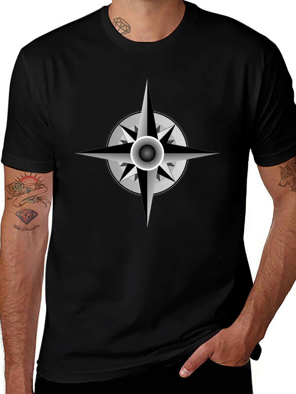 Compass Rose Graphic Black T-Shirt