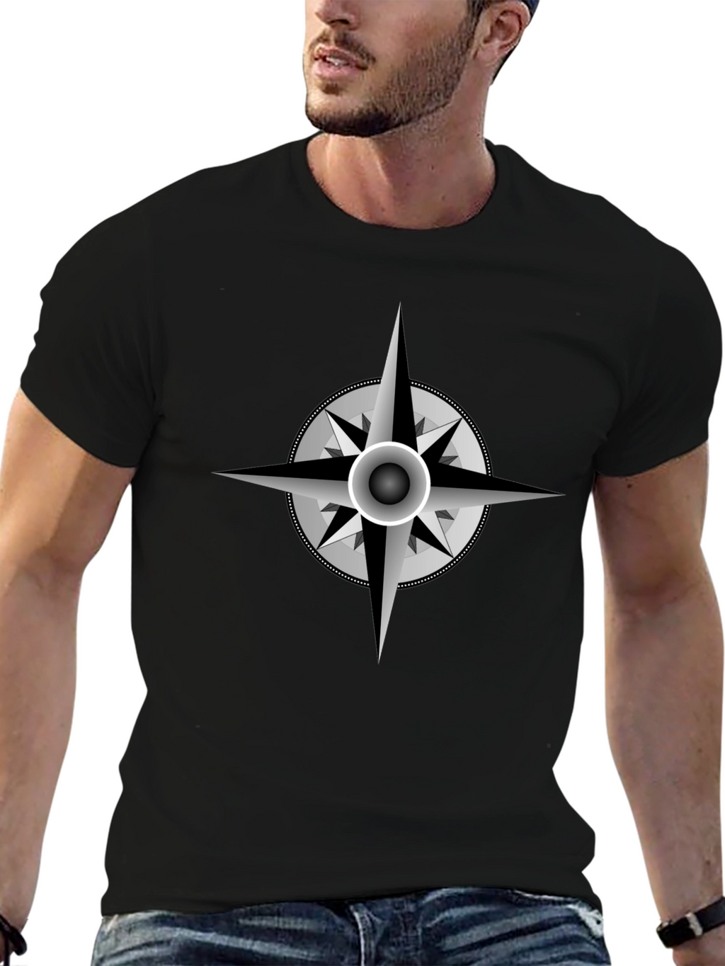 Compass Rose Graphic Black T-Shirt
