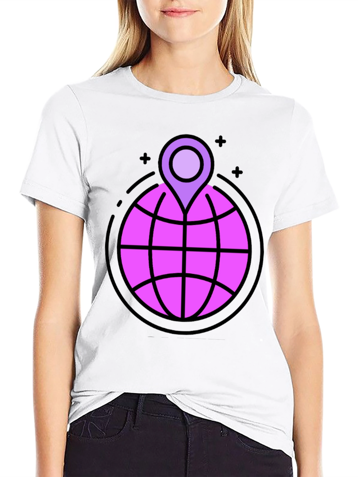 Globe & Location Pin Graphic Black T-Shirt