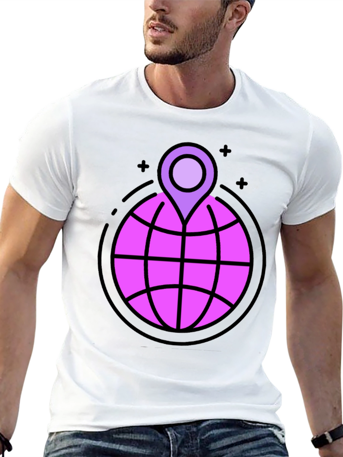 Globe & Location Pin Graphic Black T-Shirt