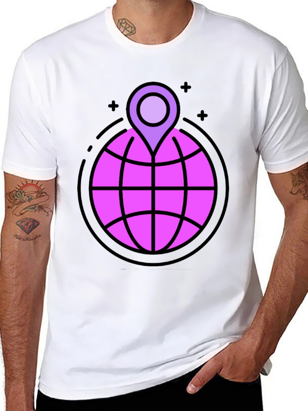 Globe & Location Pin Graphic Black T-Shirt