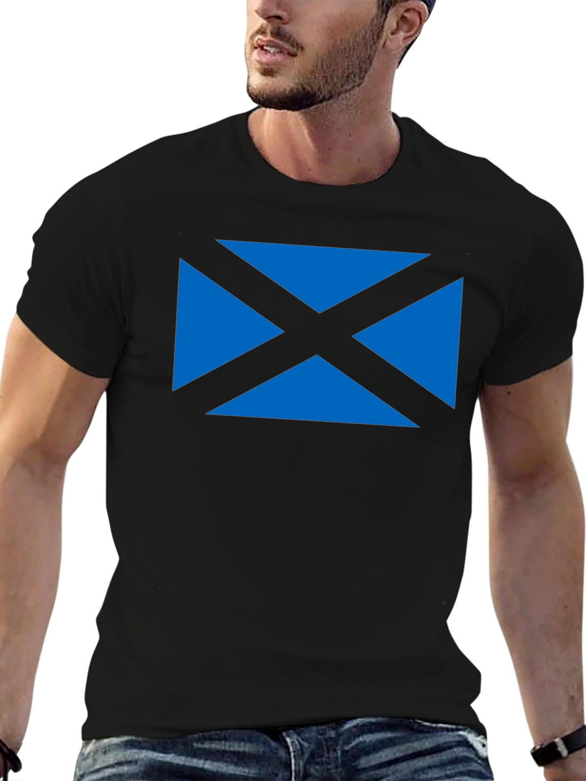 Scottish Saltire Flag Graphic Tee - Black Cotton T-Shirt