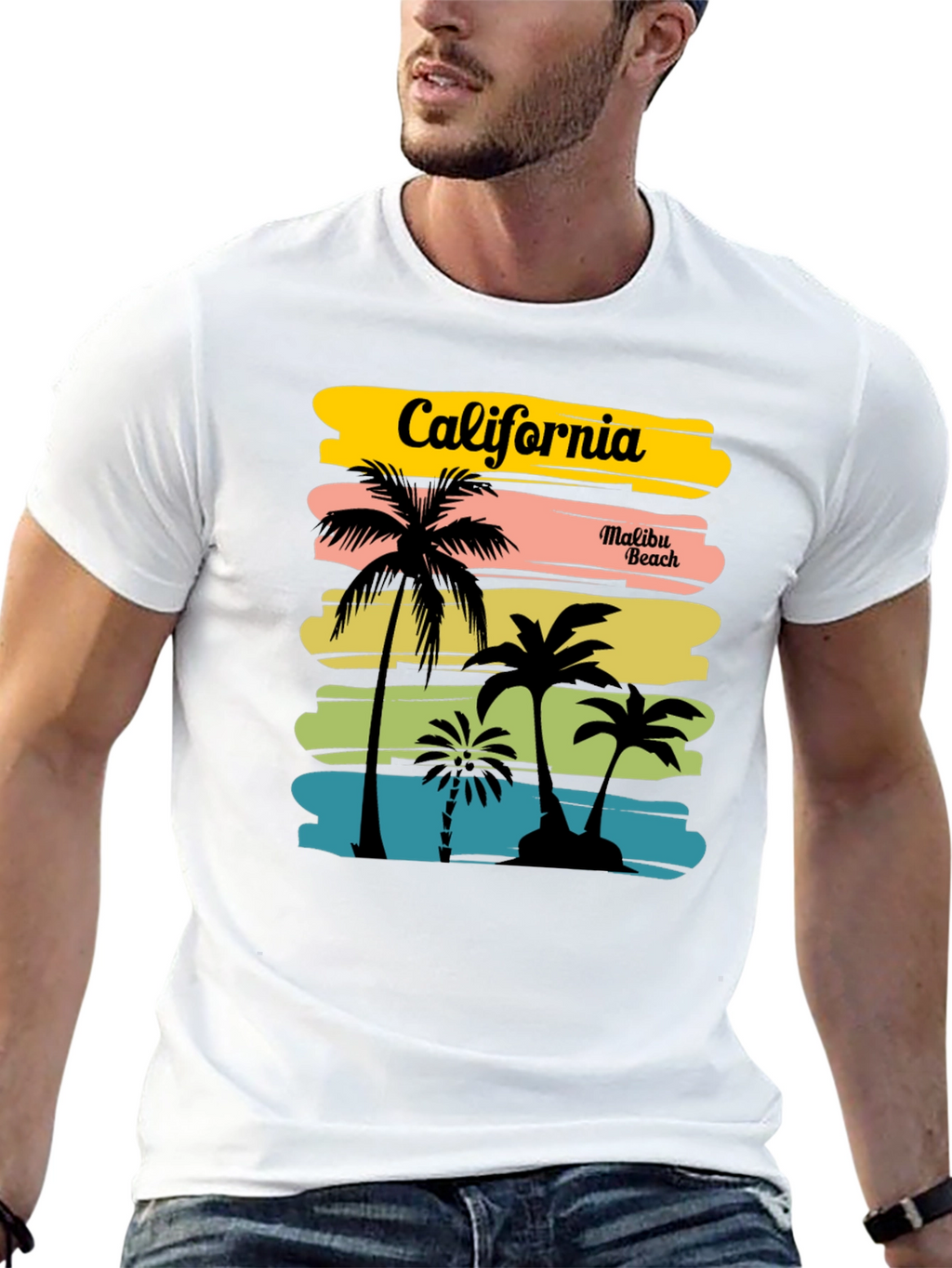 California Malibu Beach Graphic T-Shirt - Black