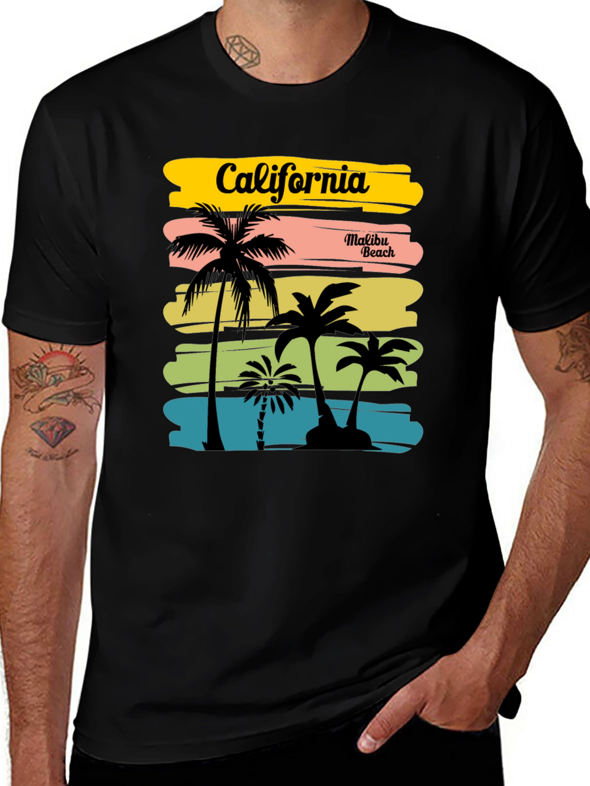 California Malibu Beach Graphic T-Shirt - Black