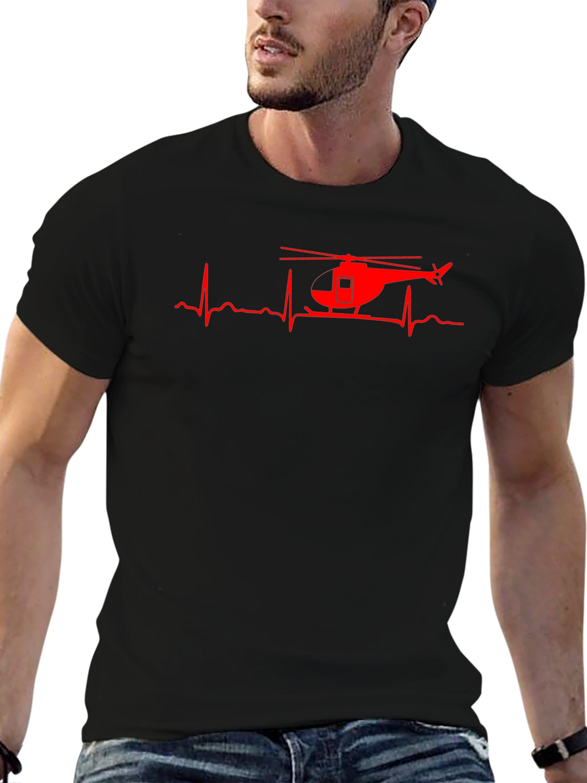 Helicopter Heartbeat Graphic Tee - Black