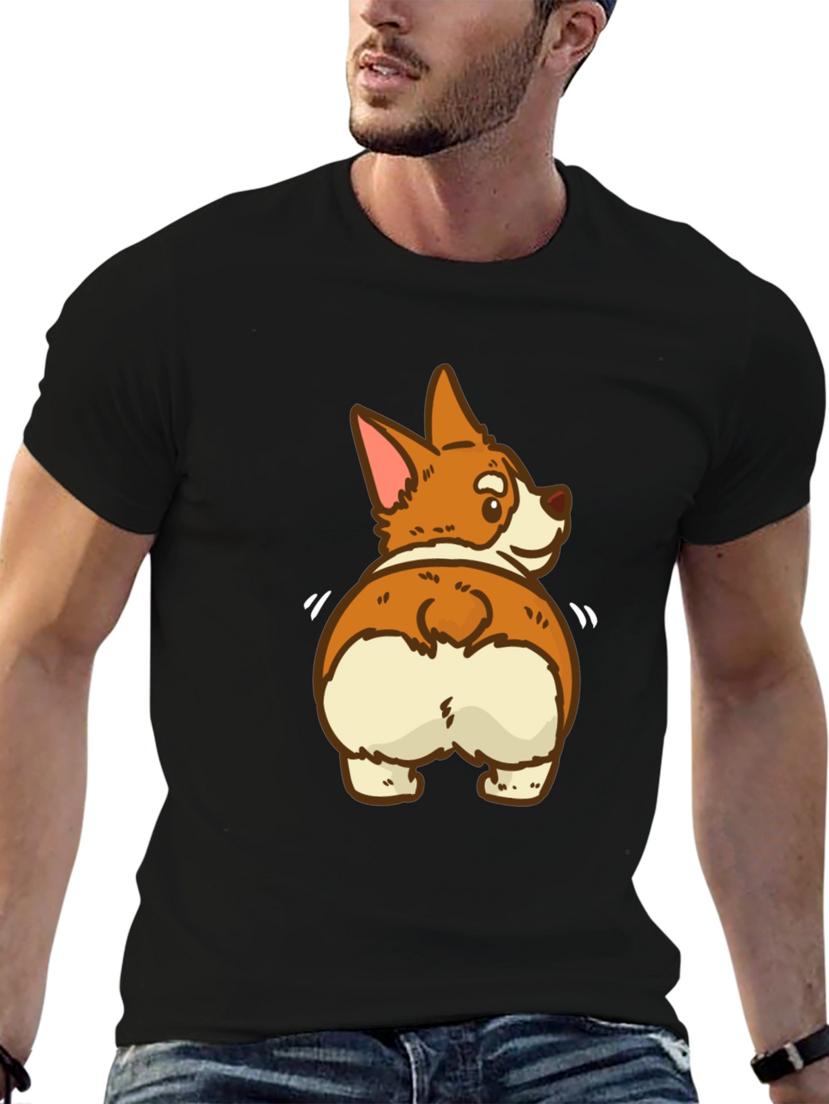 Funny Corgi Butt Black T-Shirt