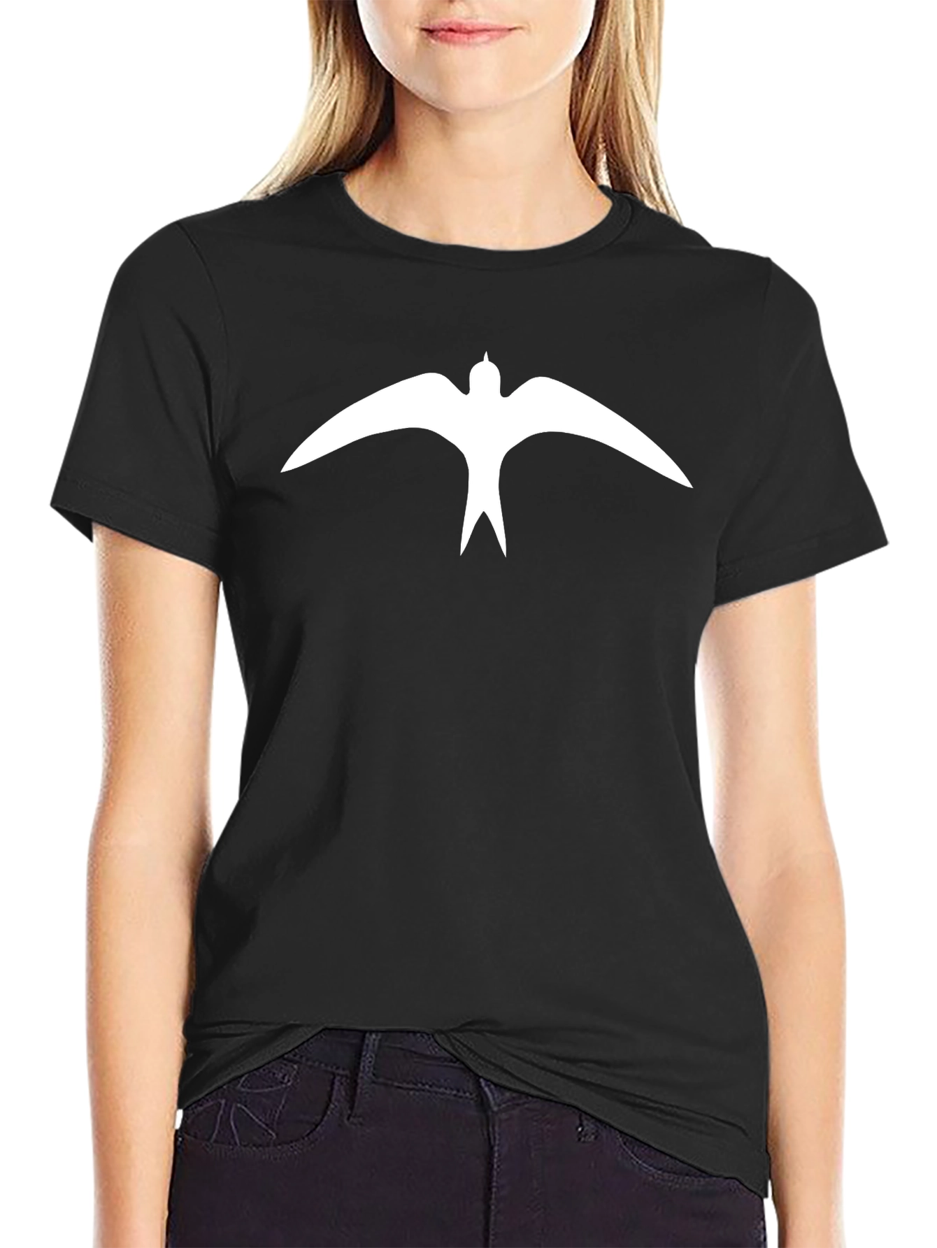 Stylish Black T-Shirt with White Bird Graphic