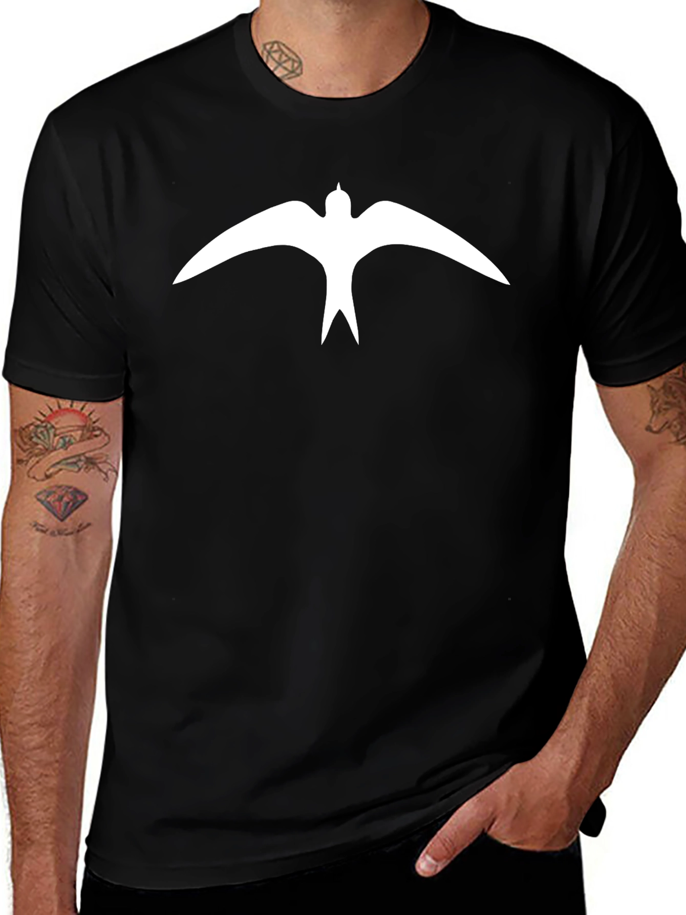 Stylish Black T-Shirt with White Bird Graphic