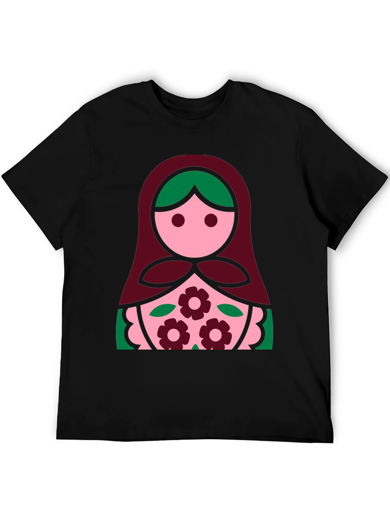 Matryoshka Doll Graphic Tee - Black Cotton Shirt