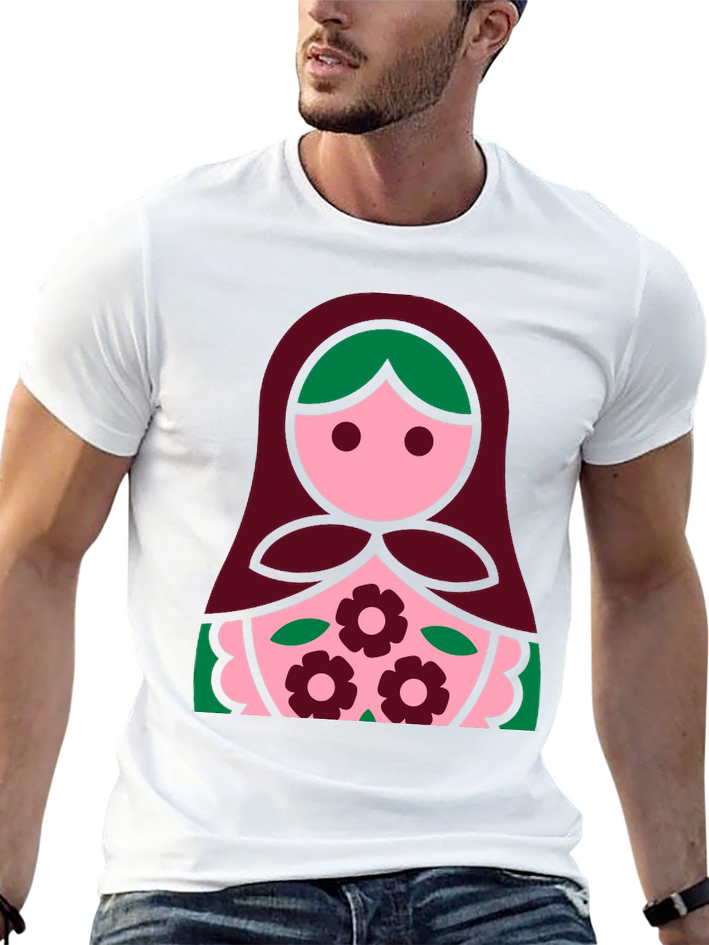 Matryoshka Doll Graphic Tee - Black Cotton Shirt