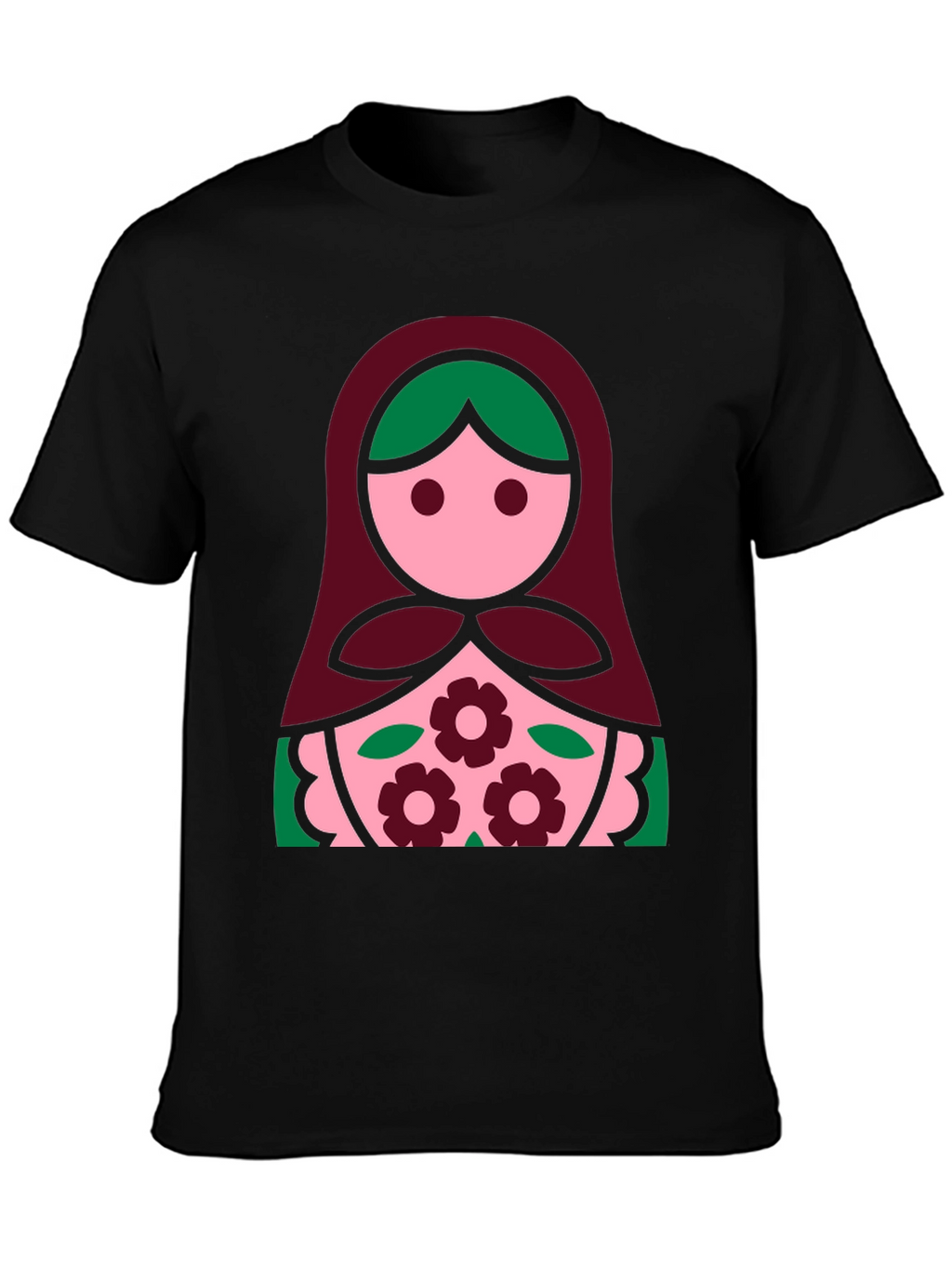 Matryoshka Doll Graphic Tee - Black Cotton Shirt