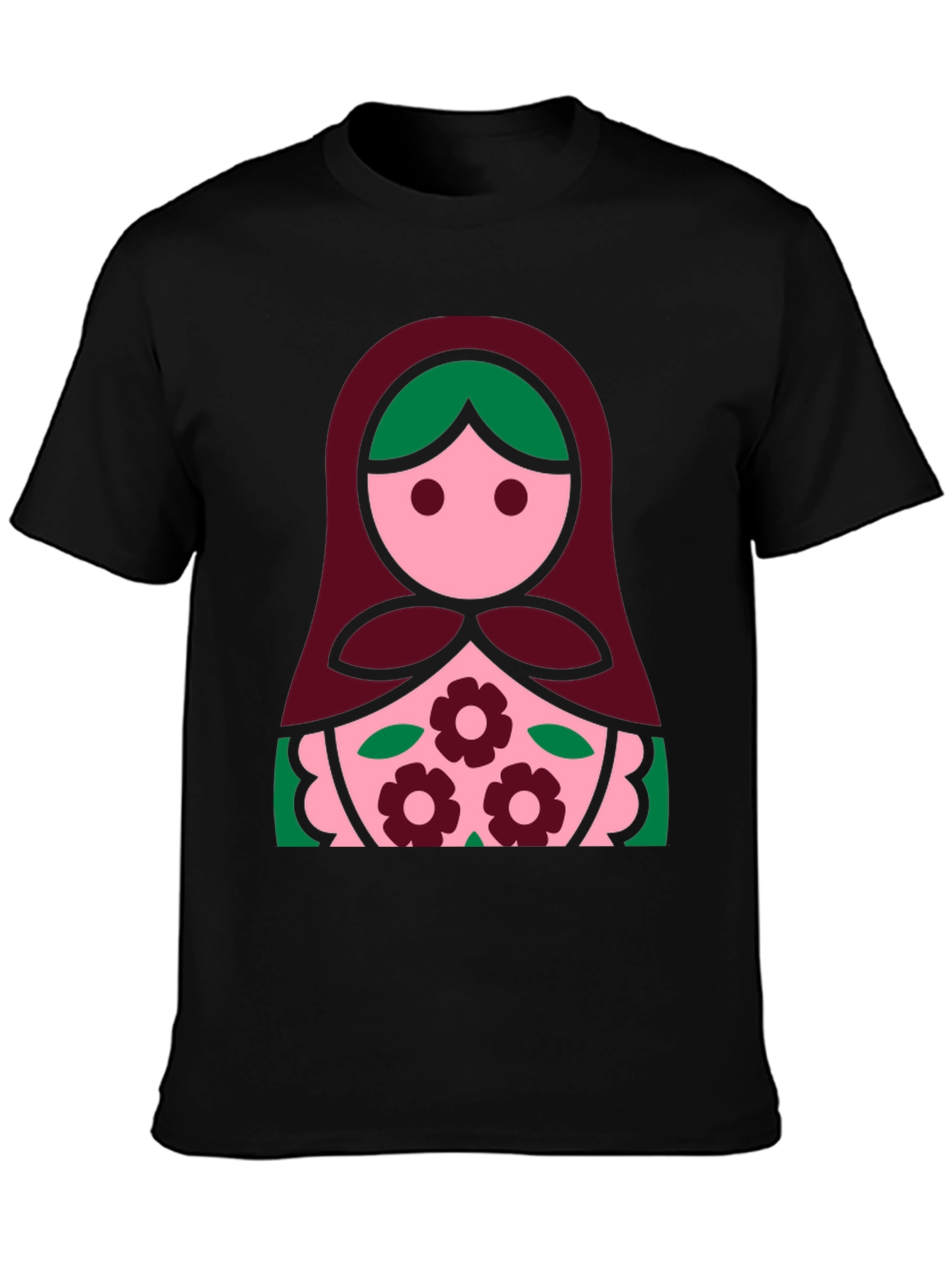 Matryoshka Doll Graphic Tee - Black Cotton Shirt