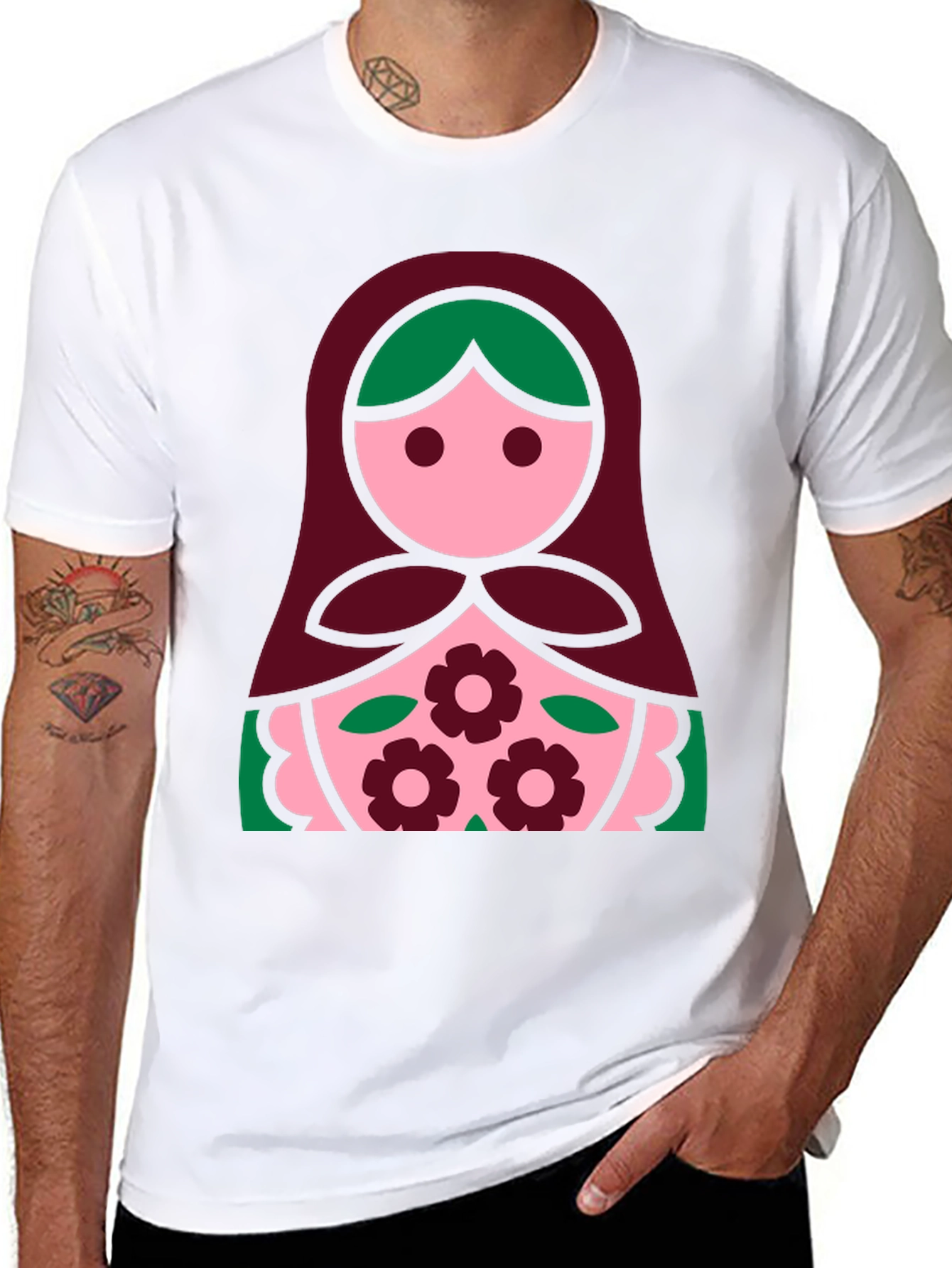 Matryoshka Doll Graphic Tee - Black Cotton Shirt