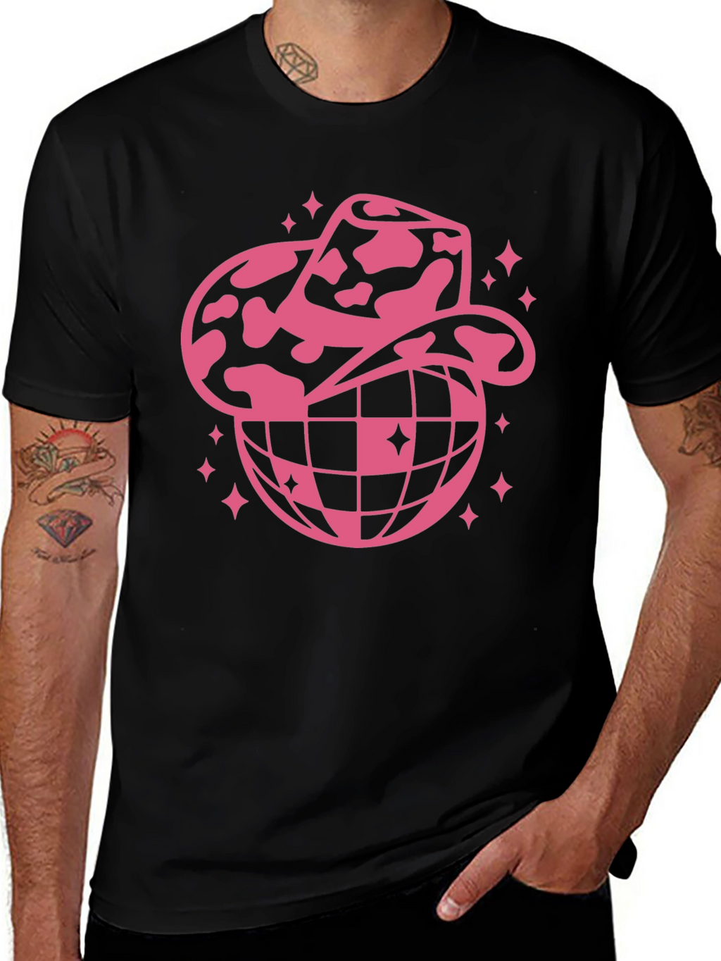 Cowboy Hat Disco Globe Black T-Shirt