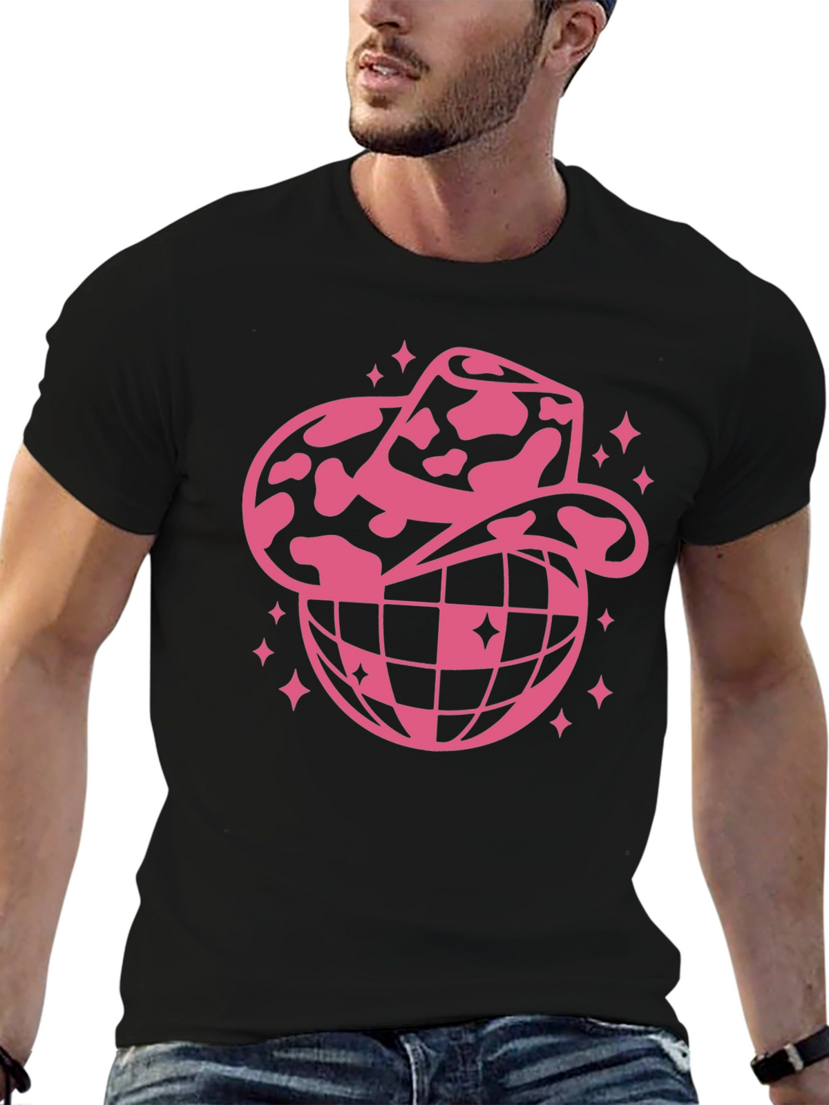Cowboy Hat Disco Globe Black T-Shirt