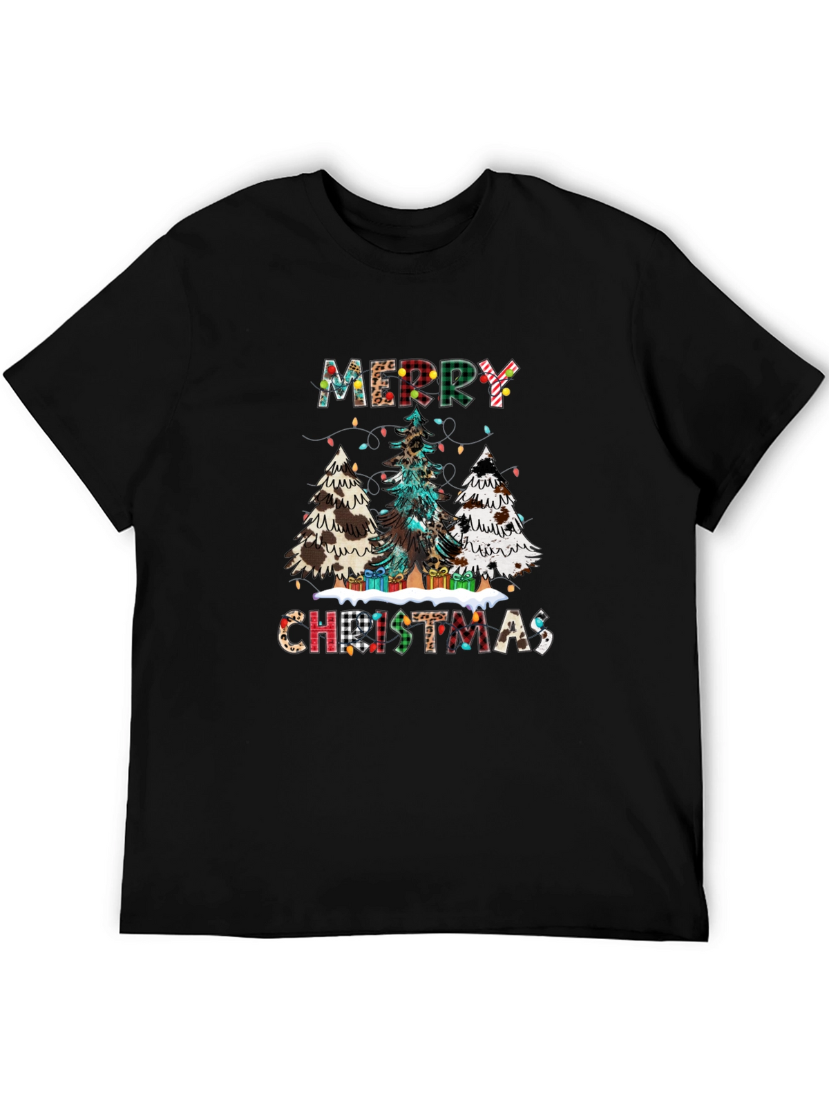 Festive Merry Christmas Tree Plaid Graphic Tee