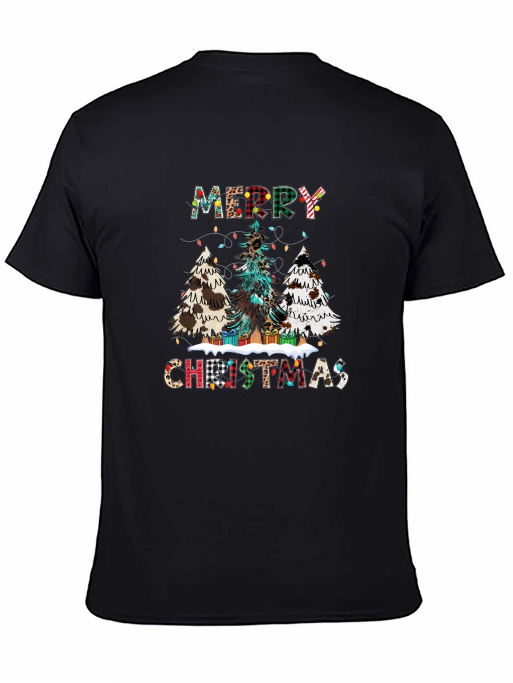 Festive Merry Christmas Tree Plaid Graphic Tee