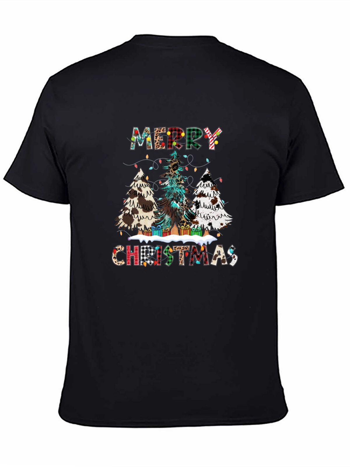 Festive Merry Christmas Tree Plaid Graphic Tee