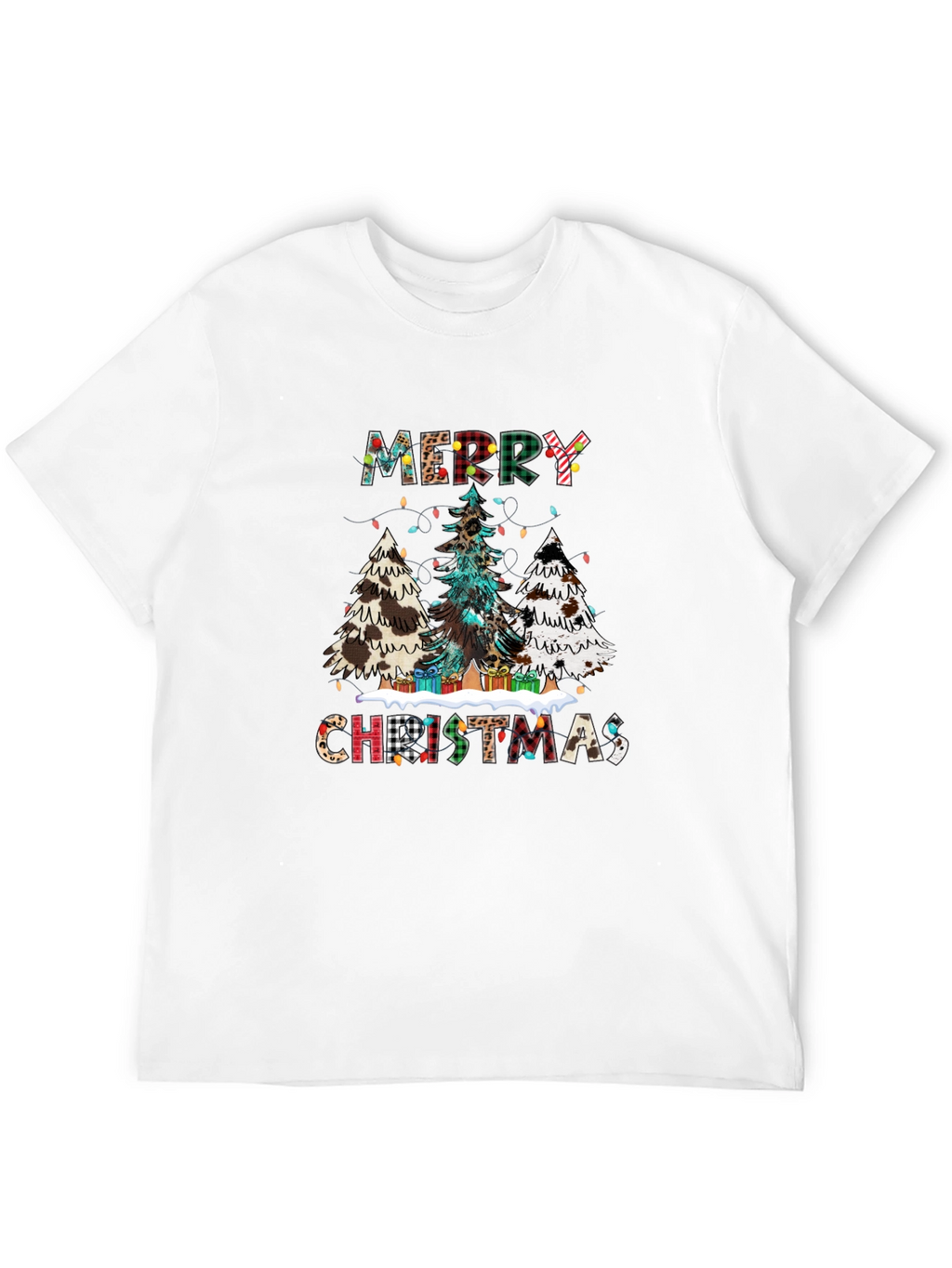 Festive Merry Christmas Tree Plaid Graphic Tee
